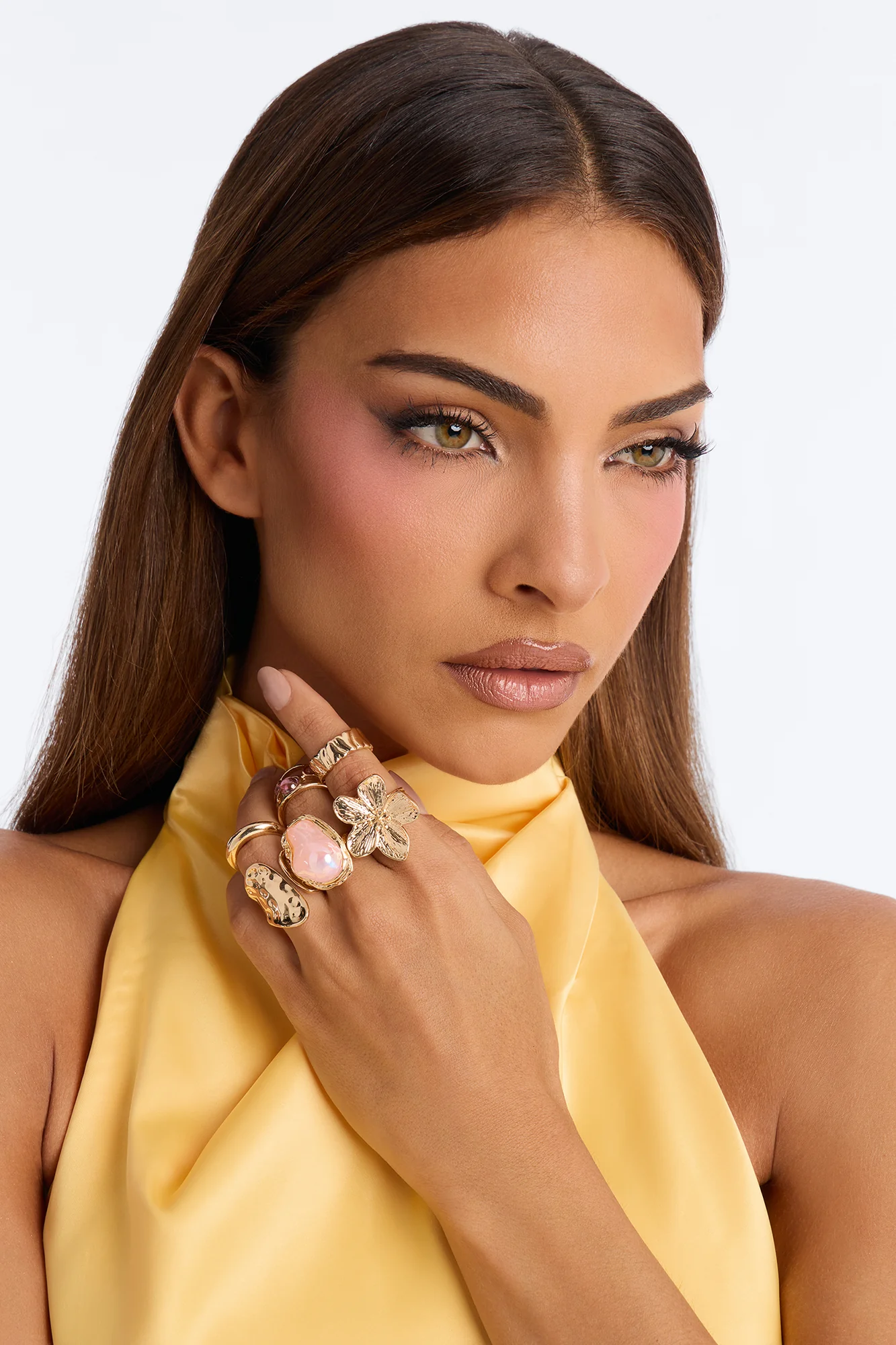 De Flur 6 Piece Multi Ring Set - Gold/Pink - Image 2