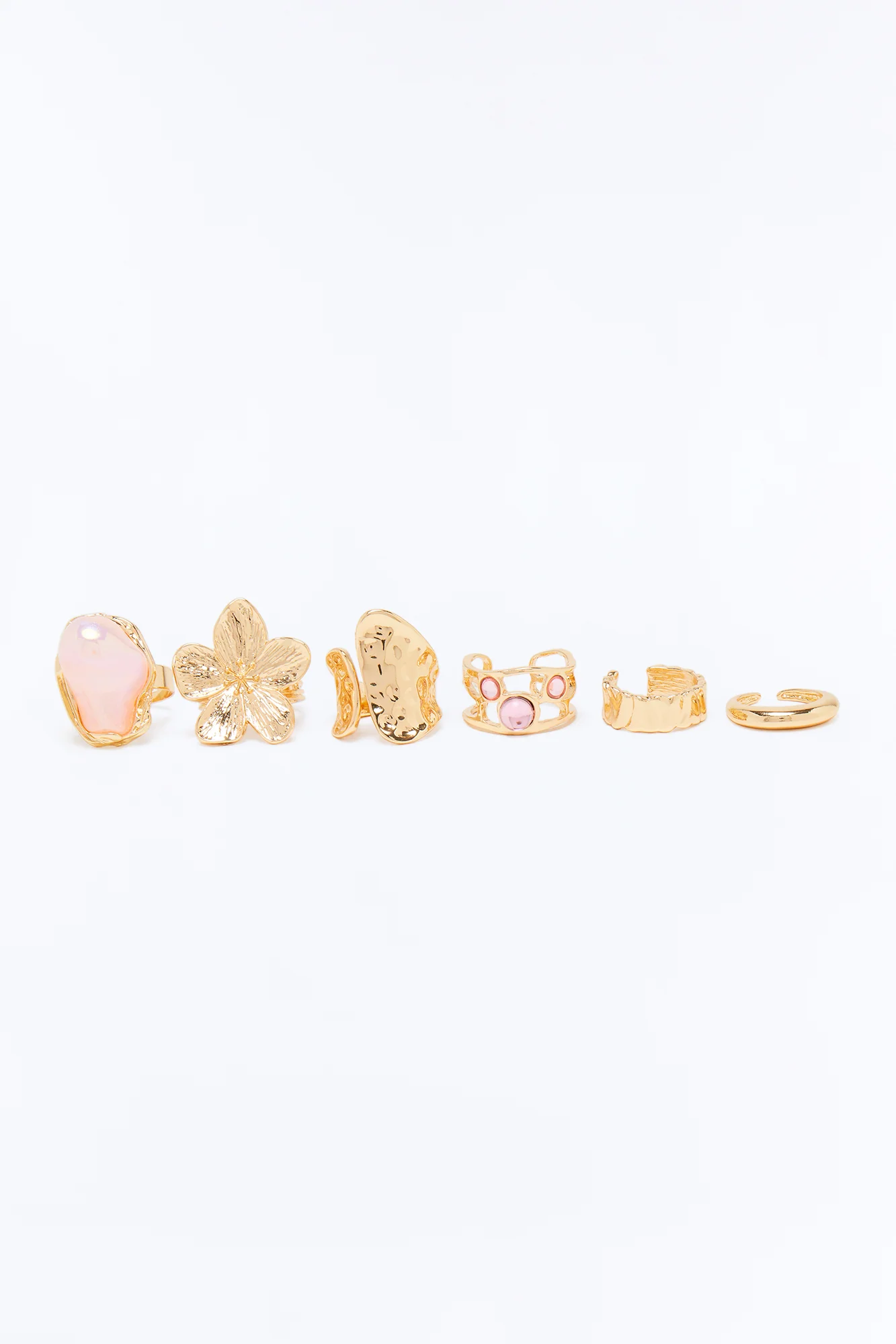 De Flur 6 Piece Multi Ring Set - Gold/Pink - Image 3