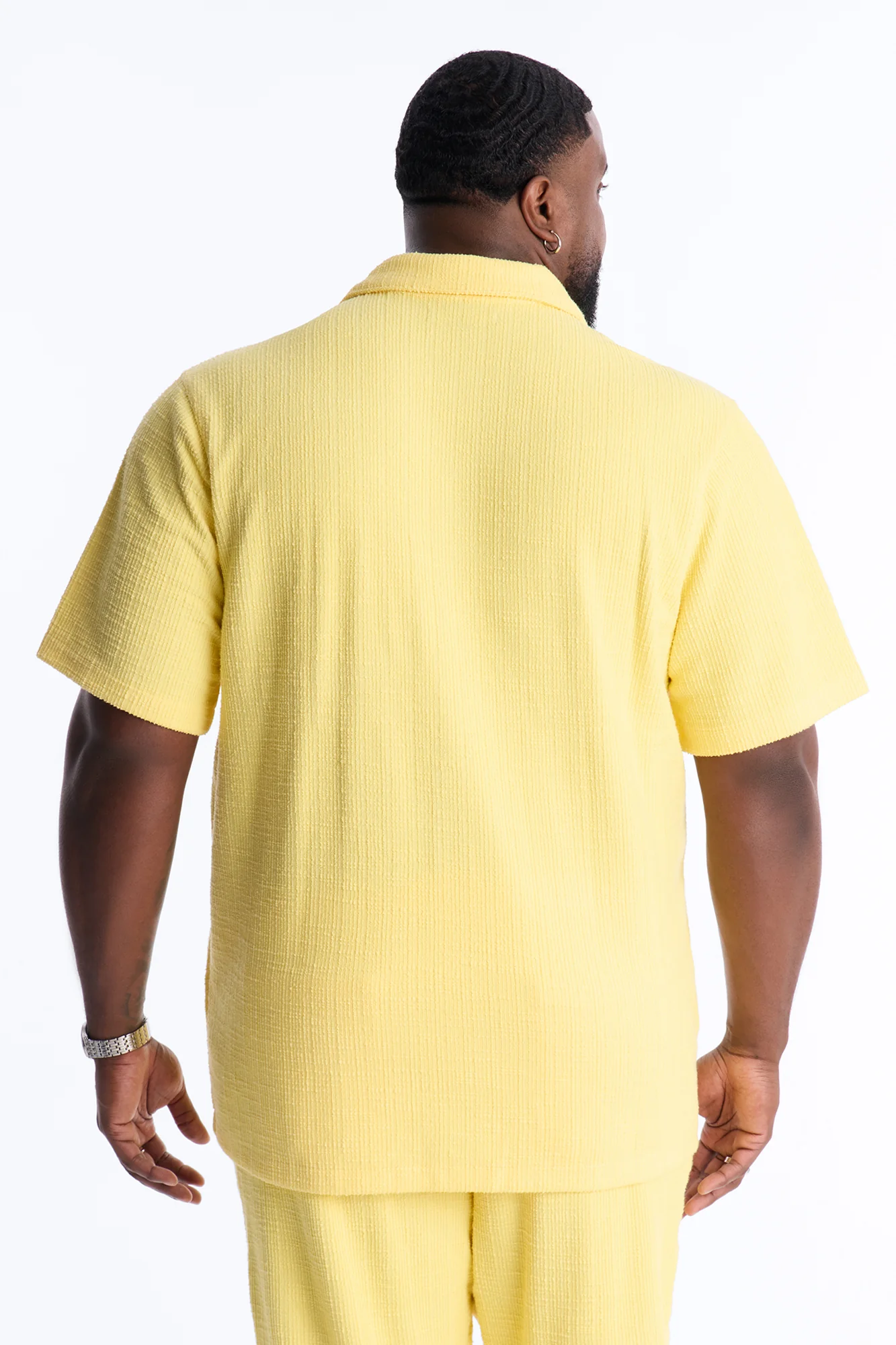 Dean Textured Short Sleeve Button Up Shirt - Butter Yellow - Image 8