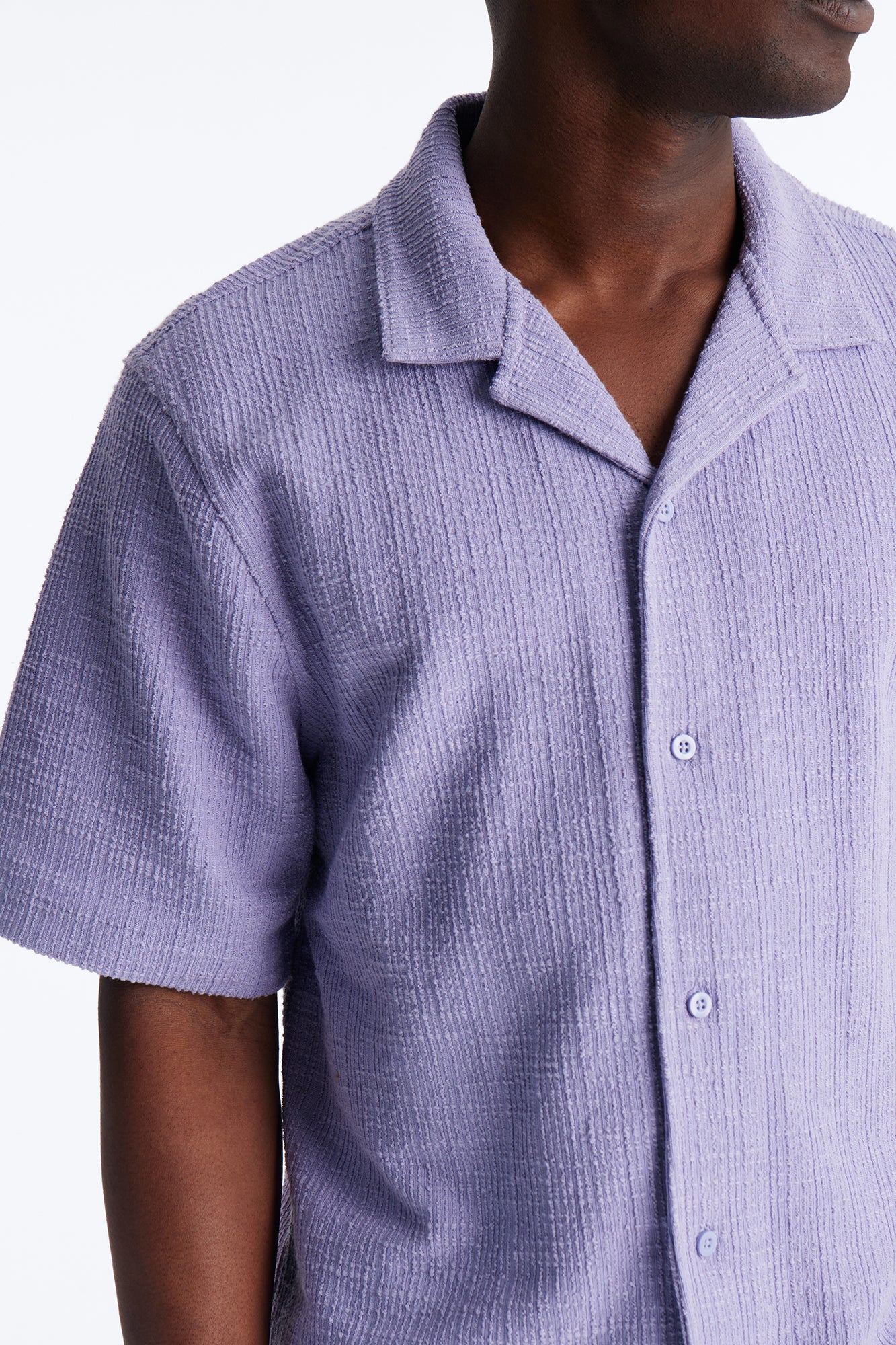 Dean Textured Short Sleeve Button Up Shirt - Lavender - Image 3