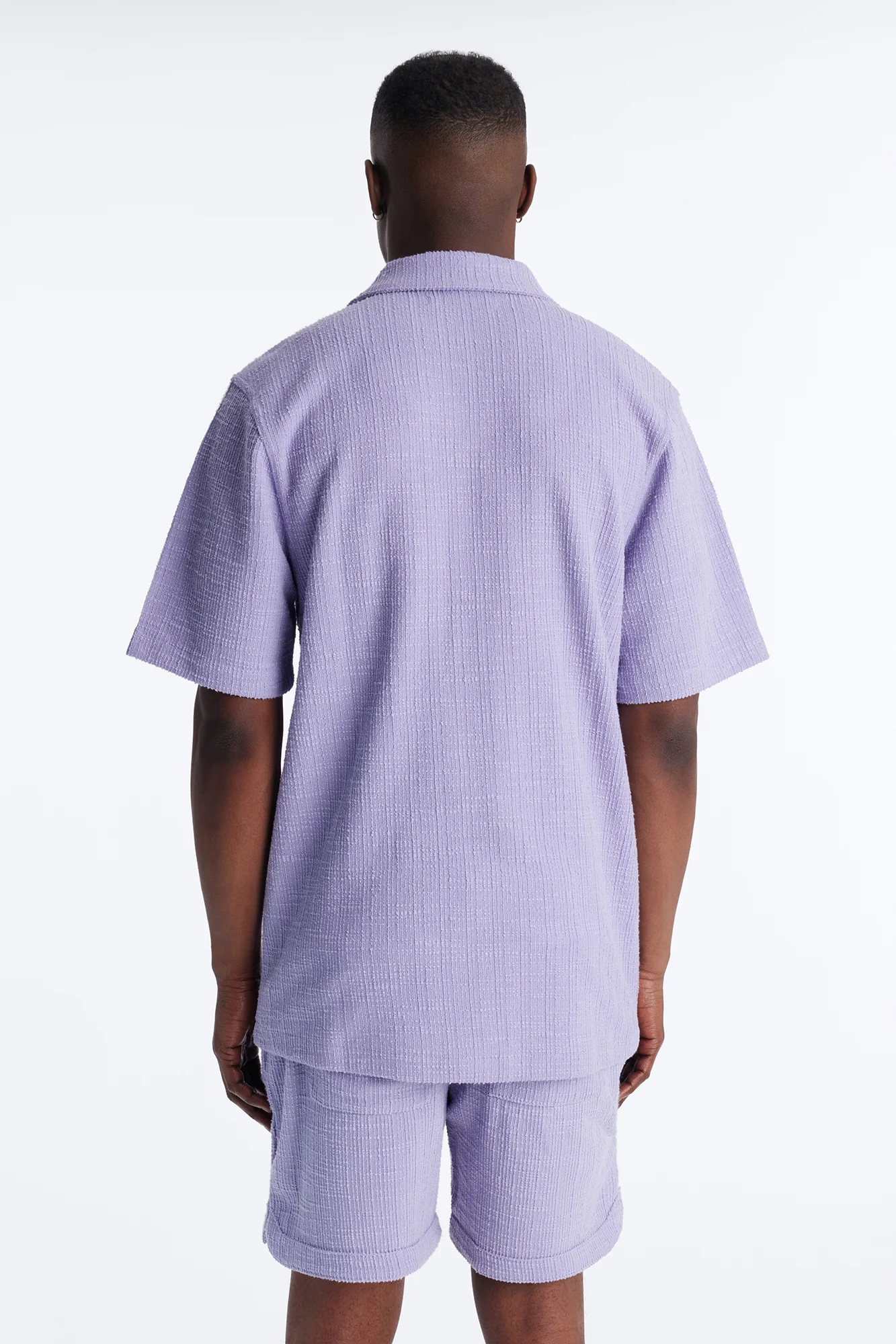 Dean Textured Short Sleeve Button Up Shirt - Lavender - Image 4