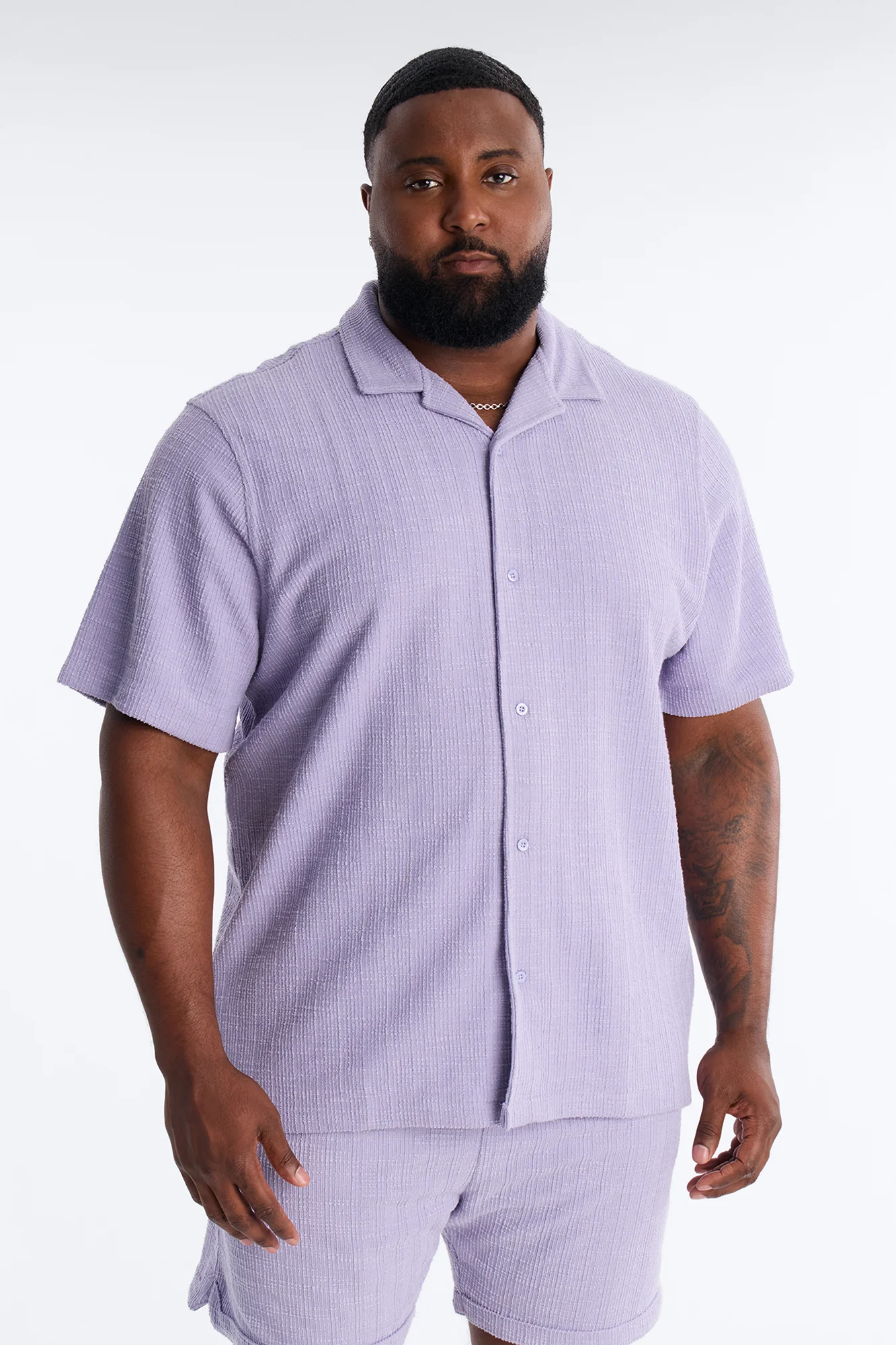 Dean Textured Short Sleeve Button Up Shirt - Lavender - Image 5