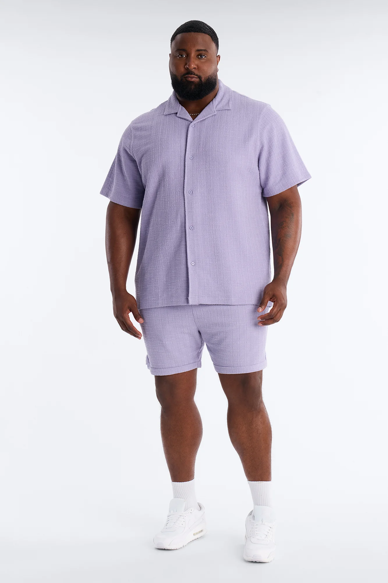 Dean Textured Short Sleeve Button Up Shirt - Lavender - Image 6