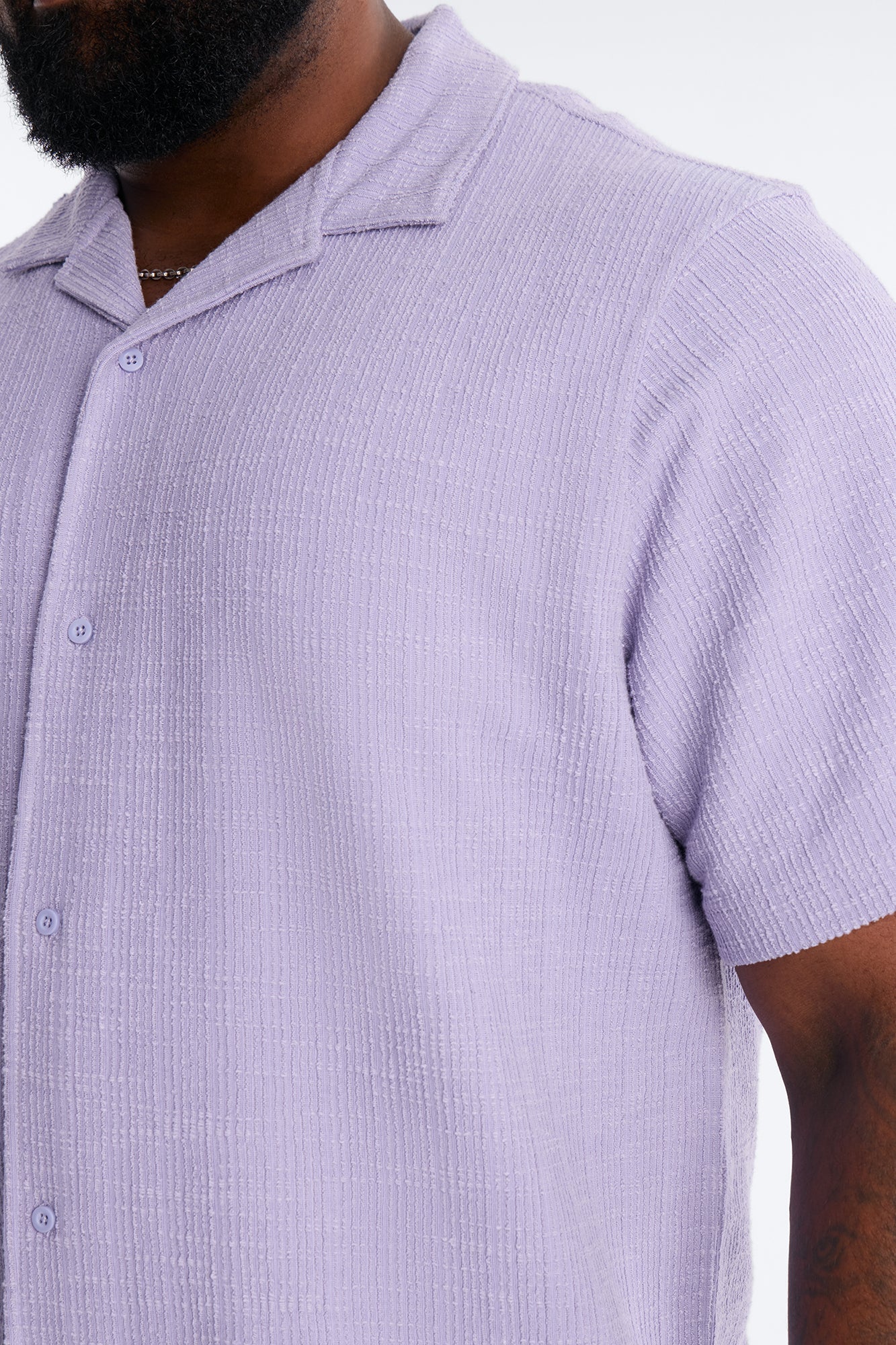 Dean Textured Short Sleeve Button Up Shirt - Lavender - Image 7