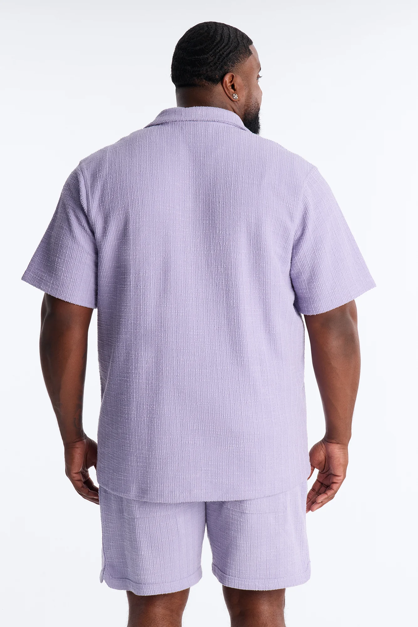 Dean Textured Short Sleeve Button Up Shirt - Lavender - Image 8