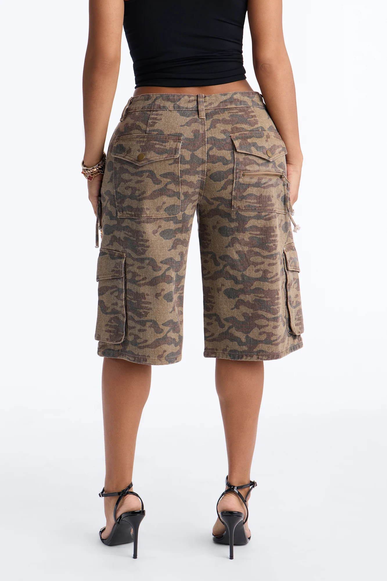 Declassified Camo Cargo Baggy Denim Jorts - Brown Combo - Image 4