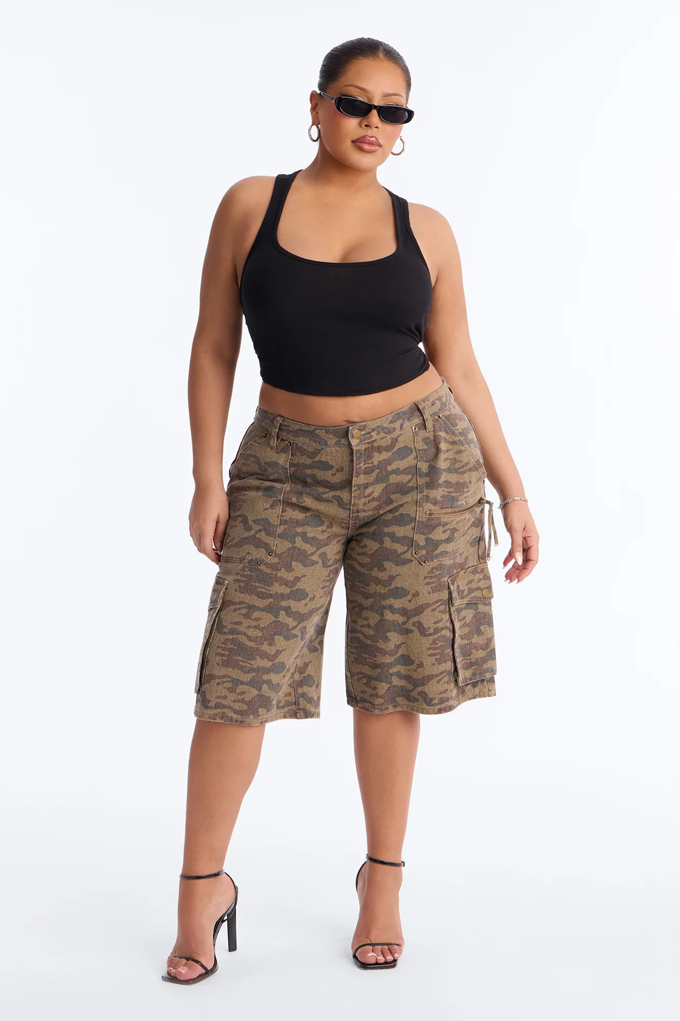 Declassified Camo Cargo Baggy Denim Jorts - Brown Combo - Image 5