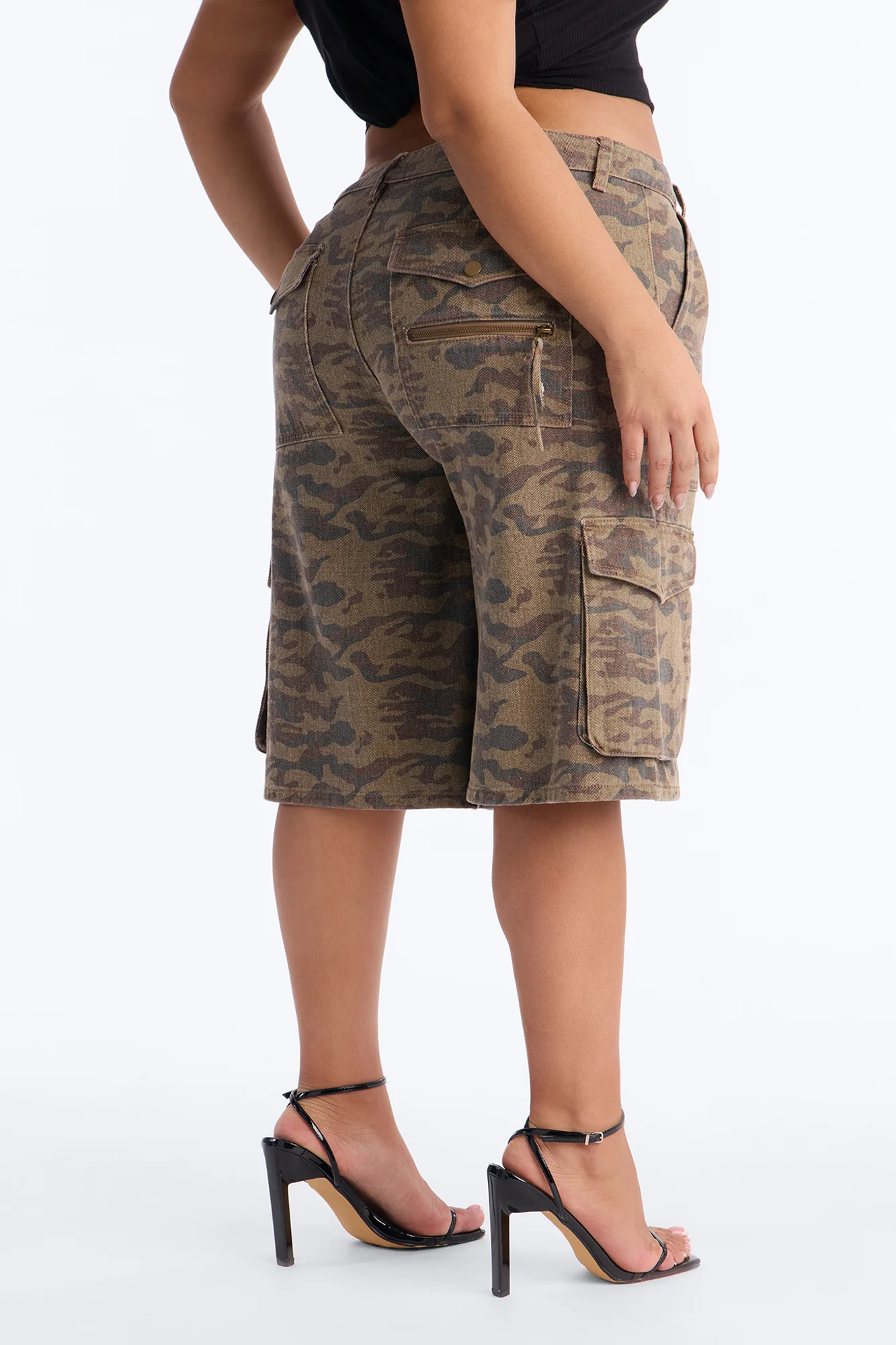 Declassified Camo Cargo Baggy Denim Jorts - Brown Combo - Image 8