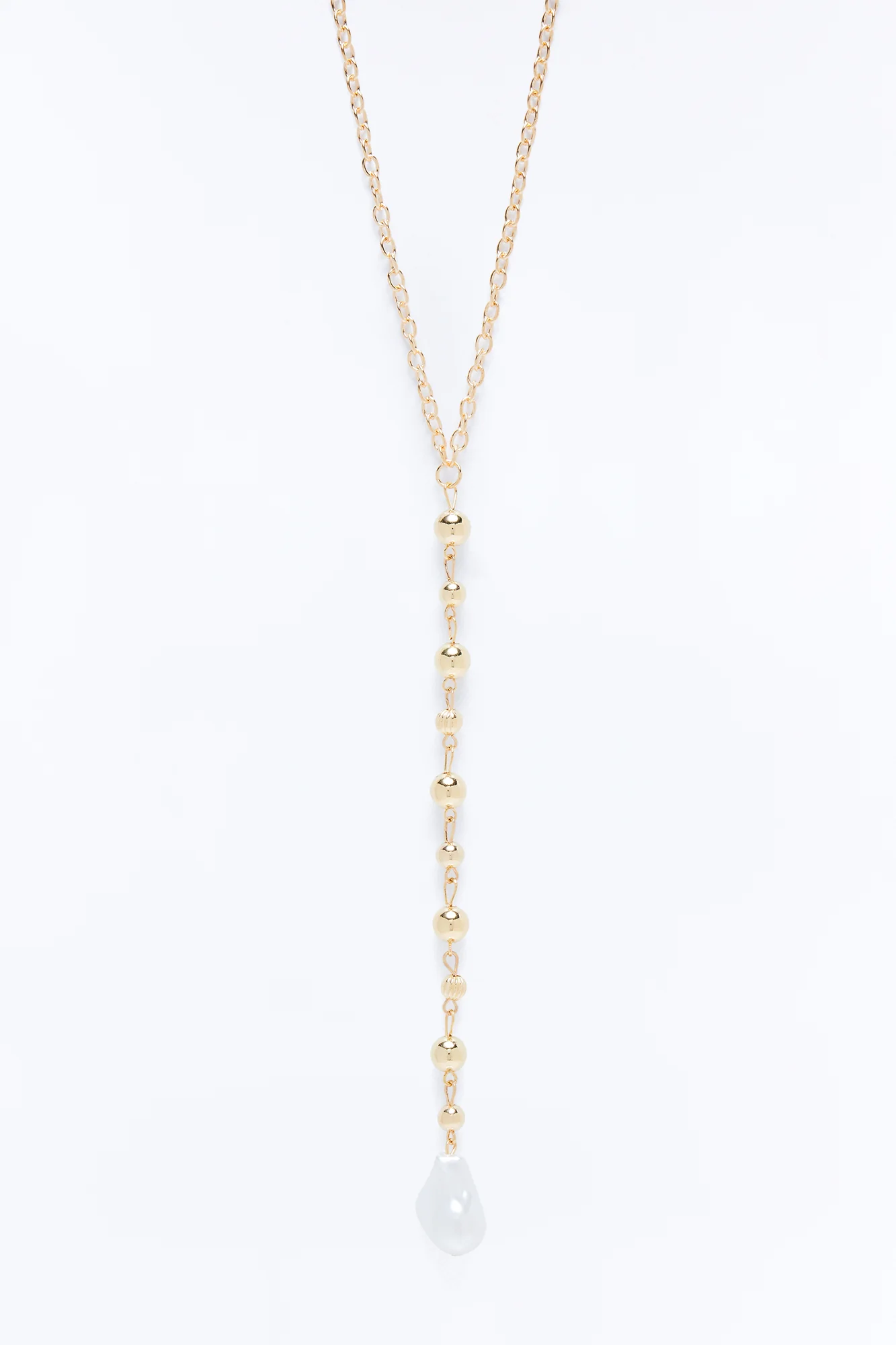 Deep Pearl Drop Lariat Necklace - Gold
