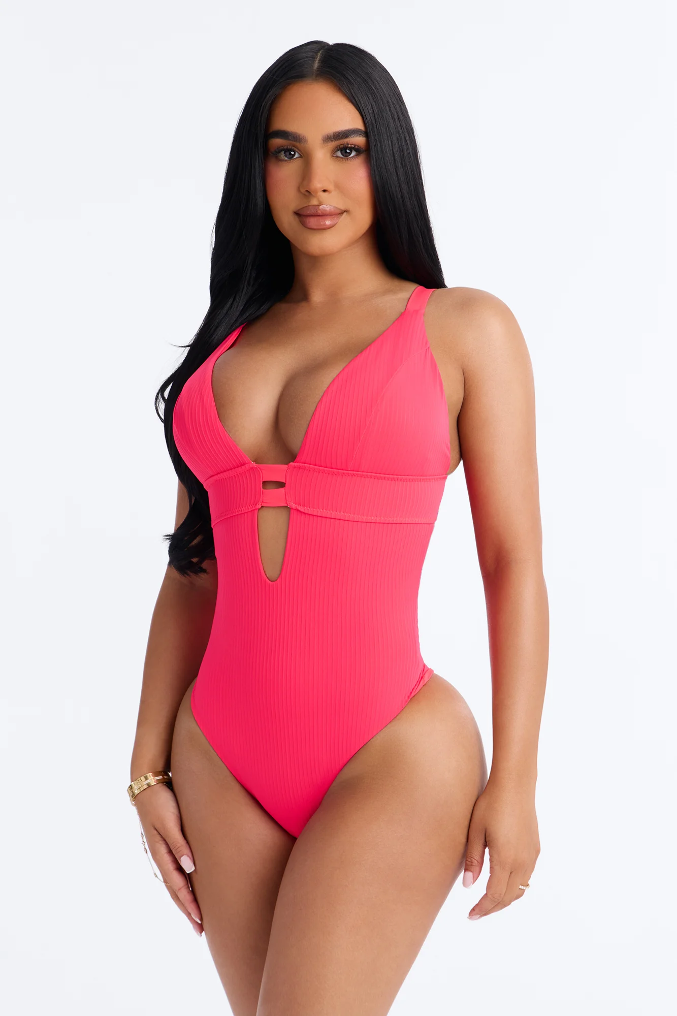 Deep Plunge 1 Piece Swimsuit - Pink