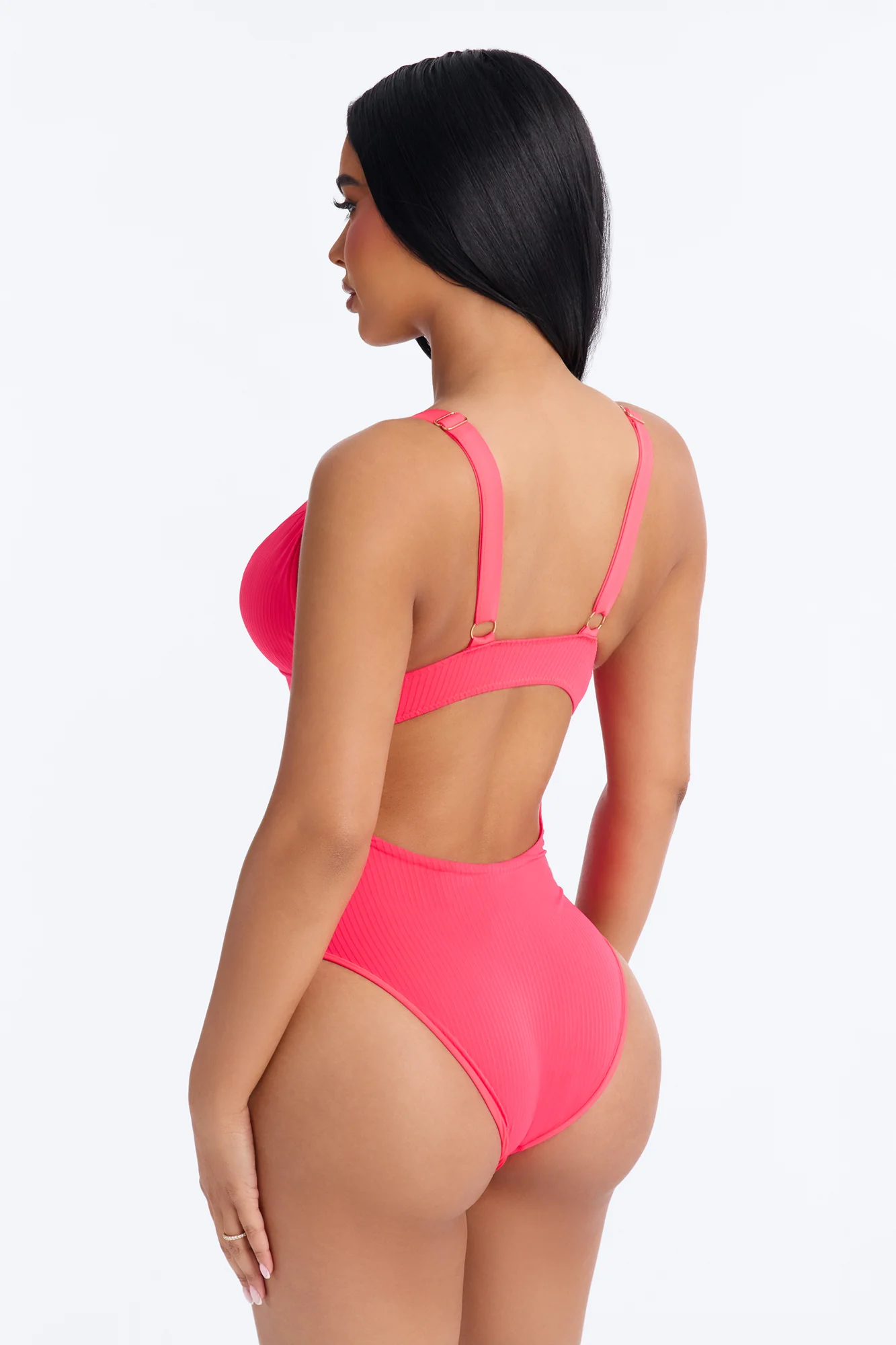 Deep Plunge 1 Piece Swimsuit - Pink - Image 3