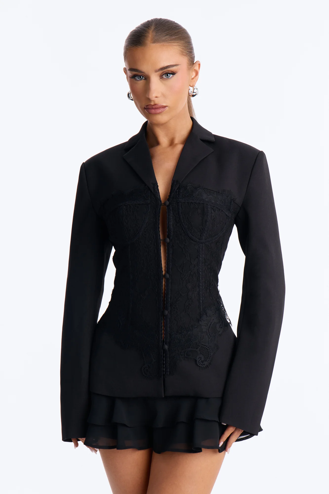 Deep Secrets Lace Corset Blazer - Black - Image 3