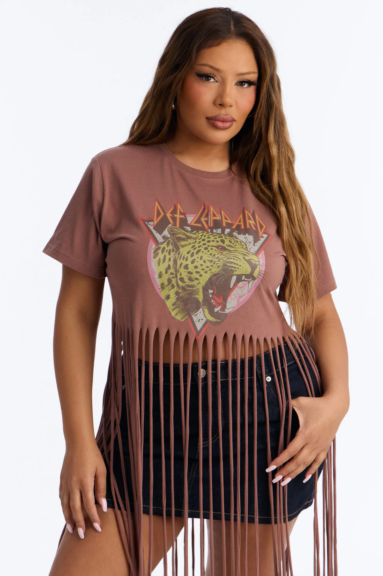 Def Leppard Fringe Tee - Brown - Image 6