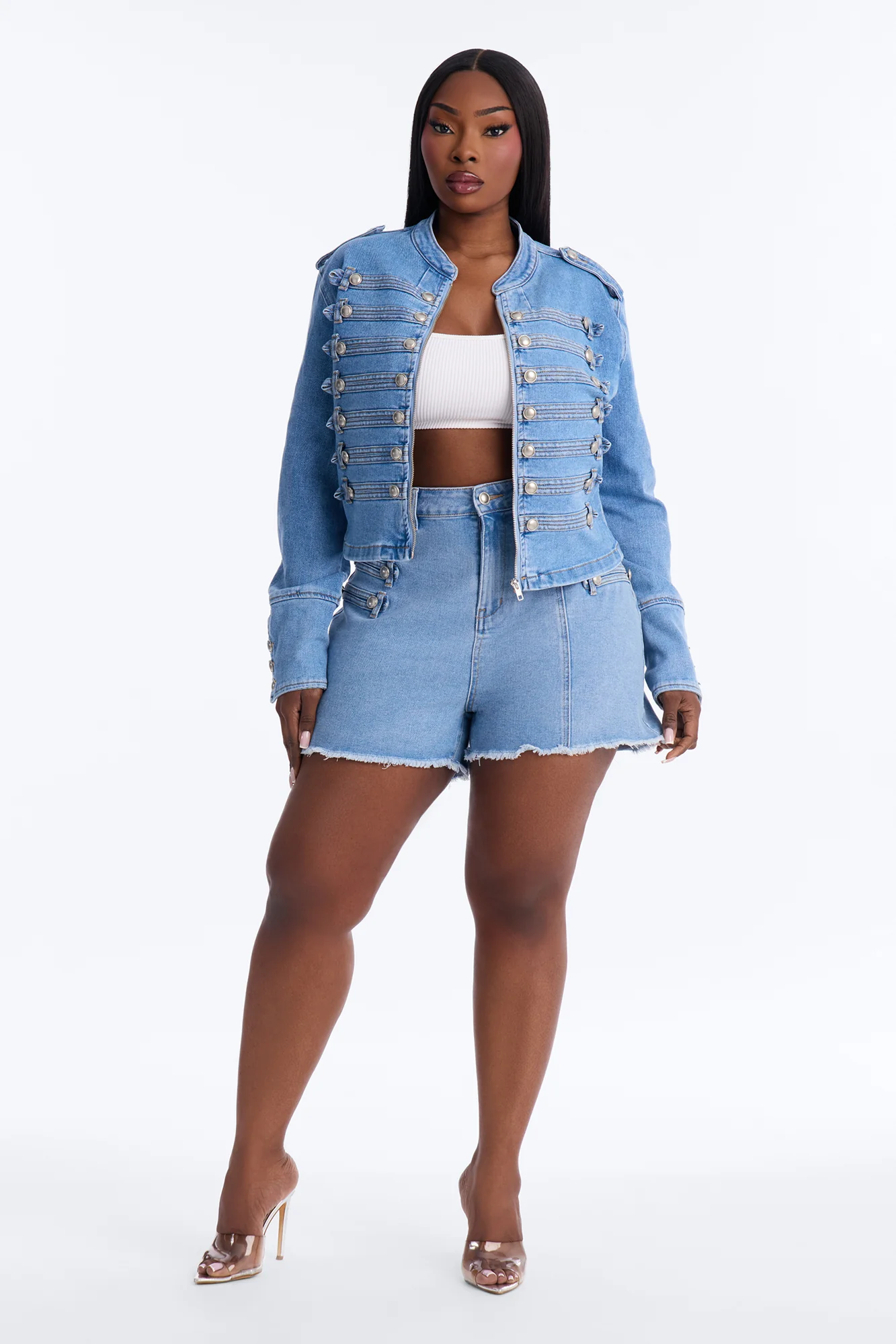 Defended You Decorated Stretch Denim Jacket - Light Wash - Image 6