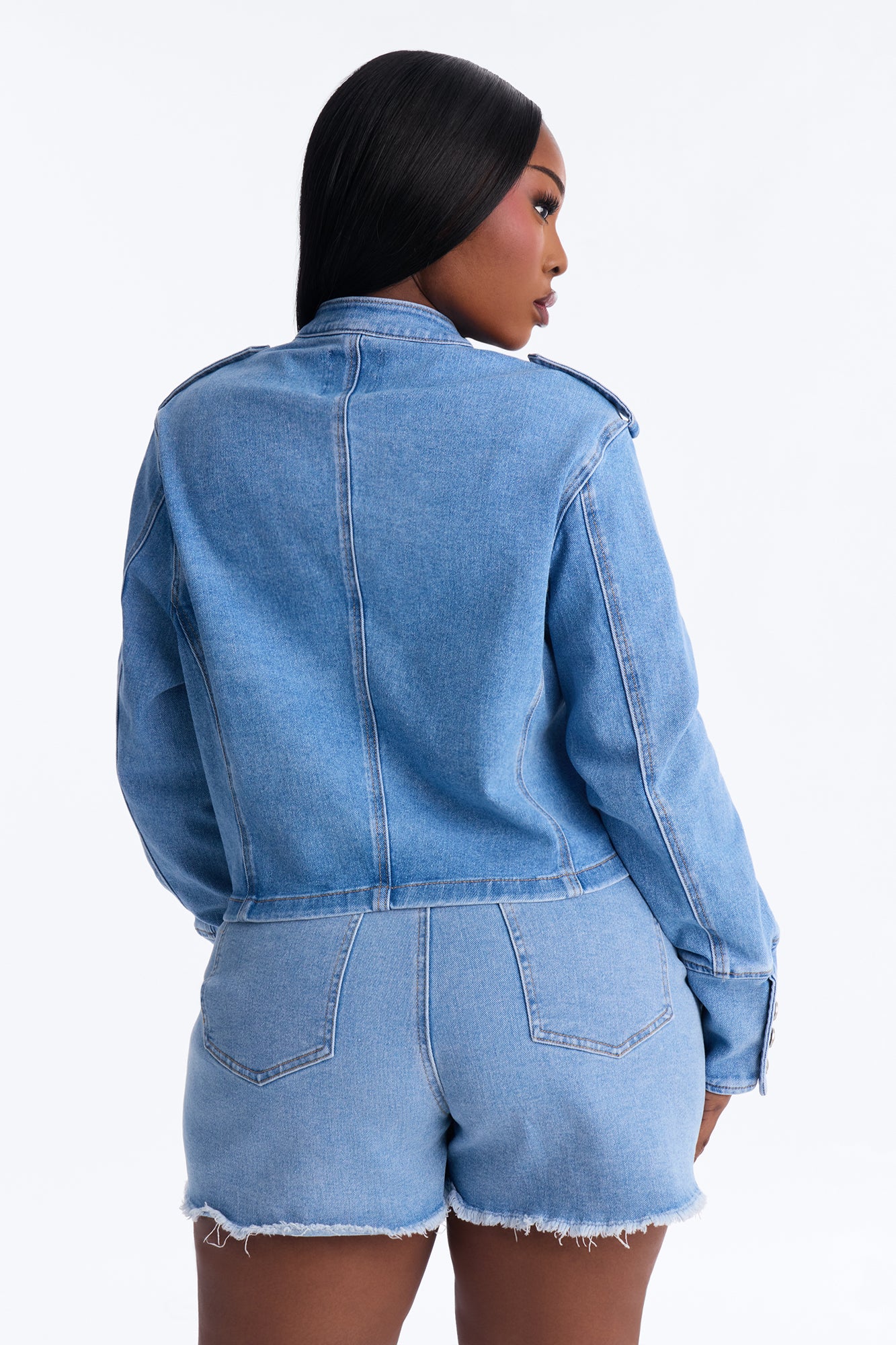 Defended You Decorated Stretch Denim Jacket - Light Wash - Image 8