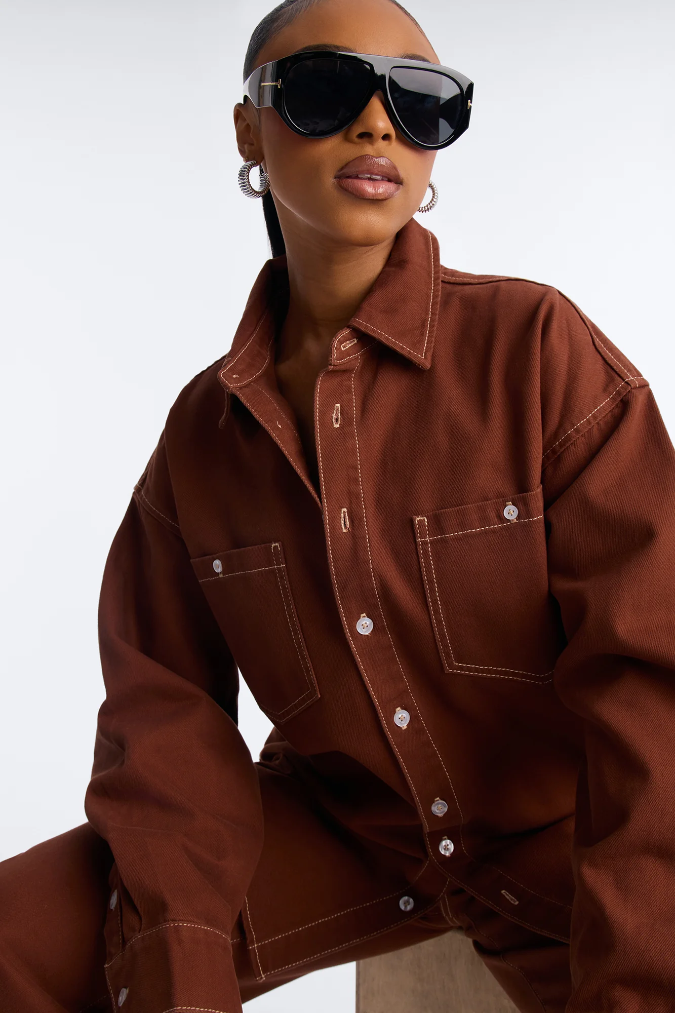 Del Rey Denim Pant Set - Brown - Image 2