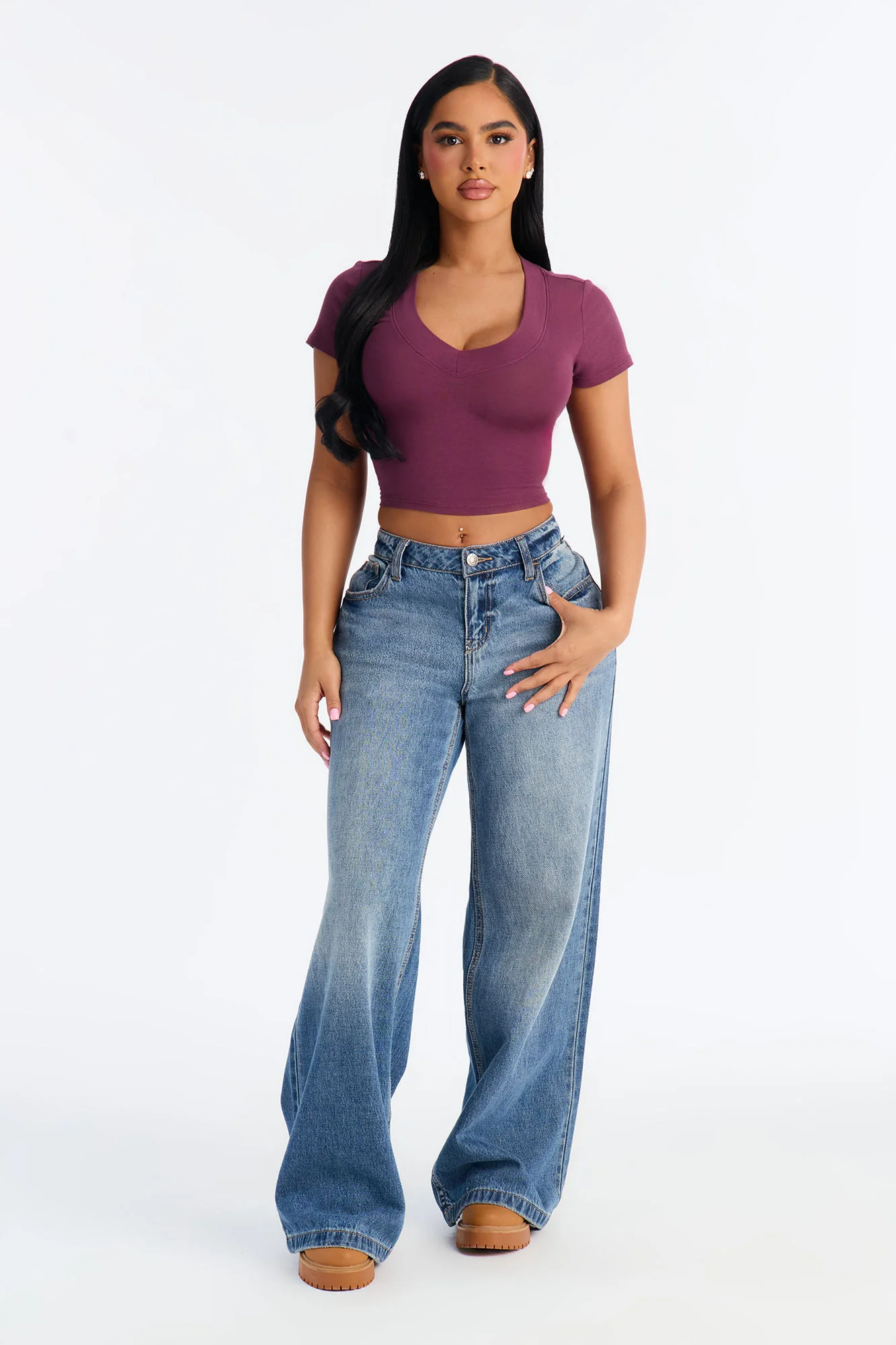 Delaney Short Sleeve Top - Plum - Image 2