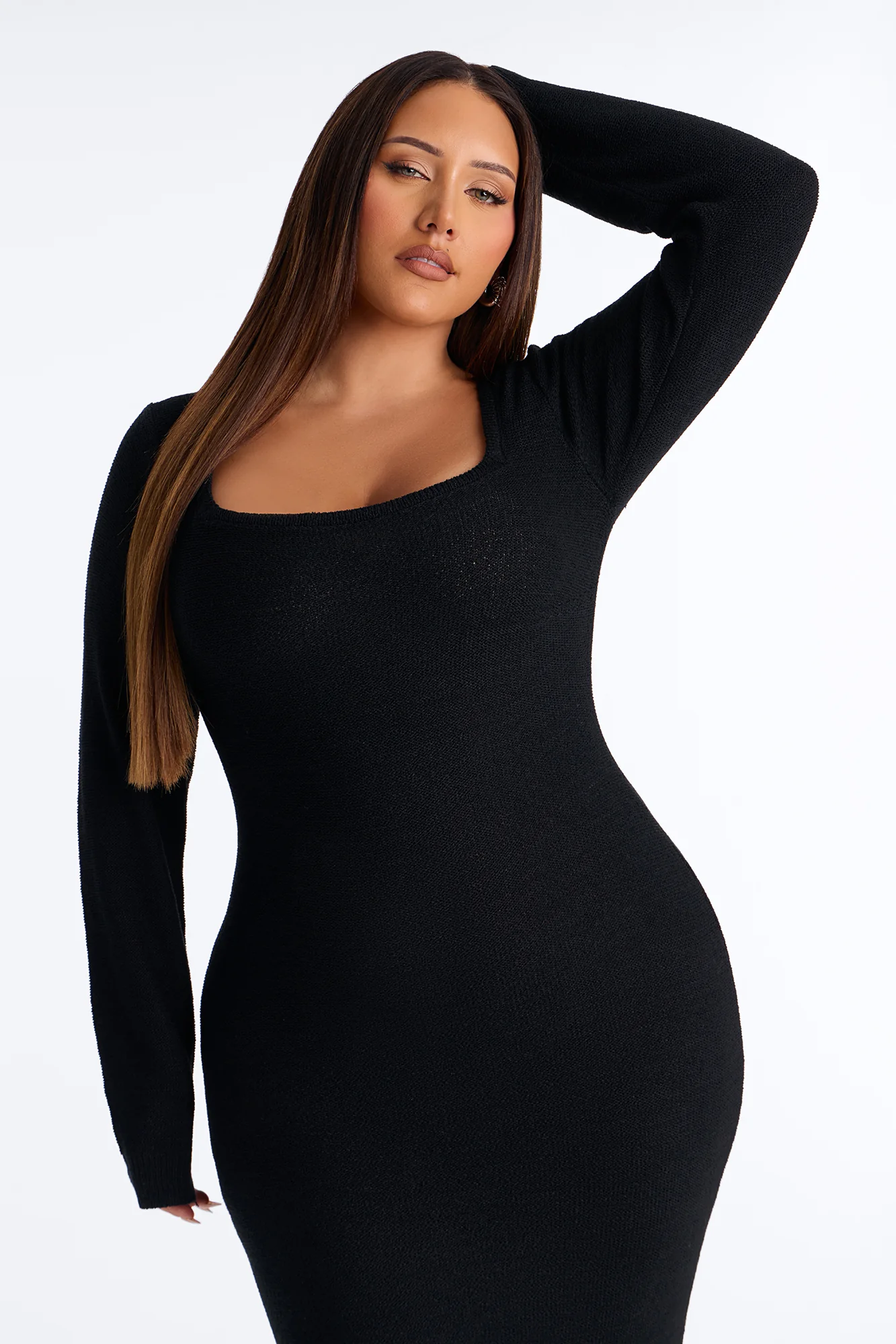 Delany Long Sleeve Knit Maxi Dress - Black - Image 7