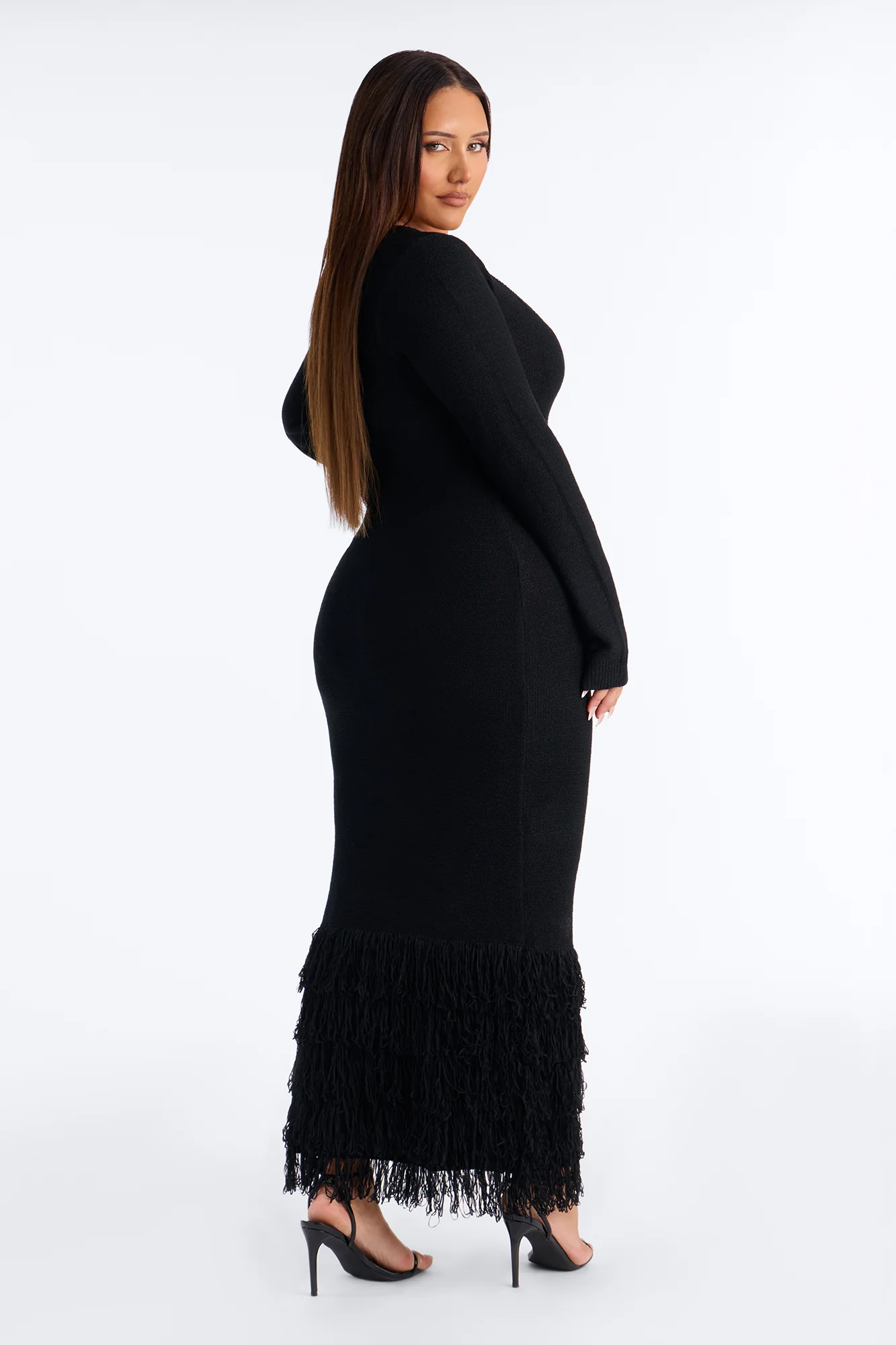 Delany Long Sleeve Knit Maxi Dress - Black - Image 8