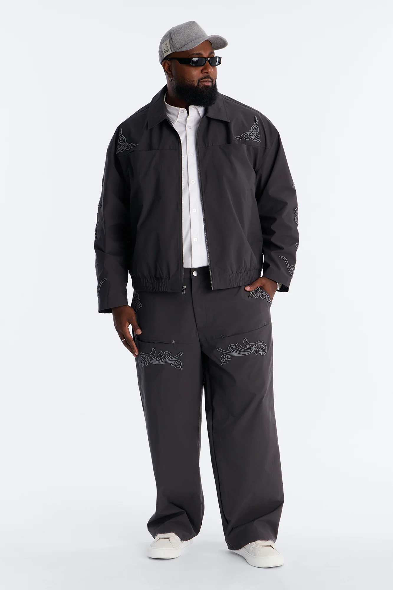 Delaro Embroidered Baggy Pant - Charcoal - Image 7