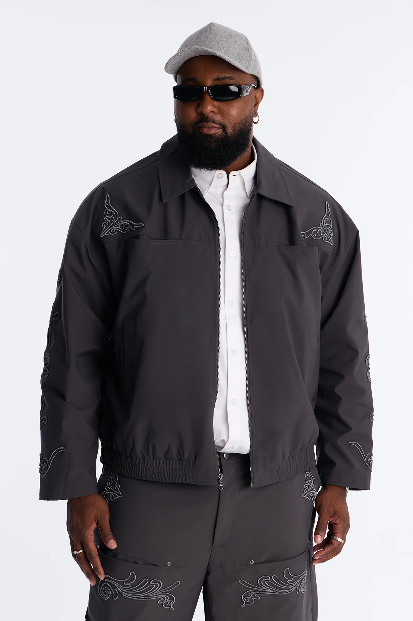 Delaro Embroidered Bomber Jacket - Charcoal - Image 6