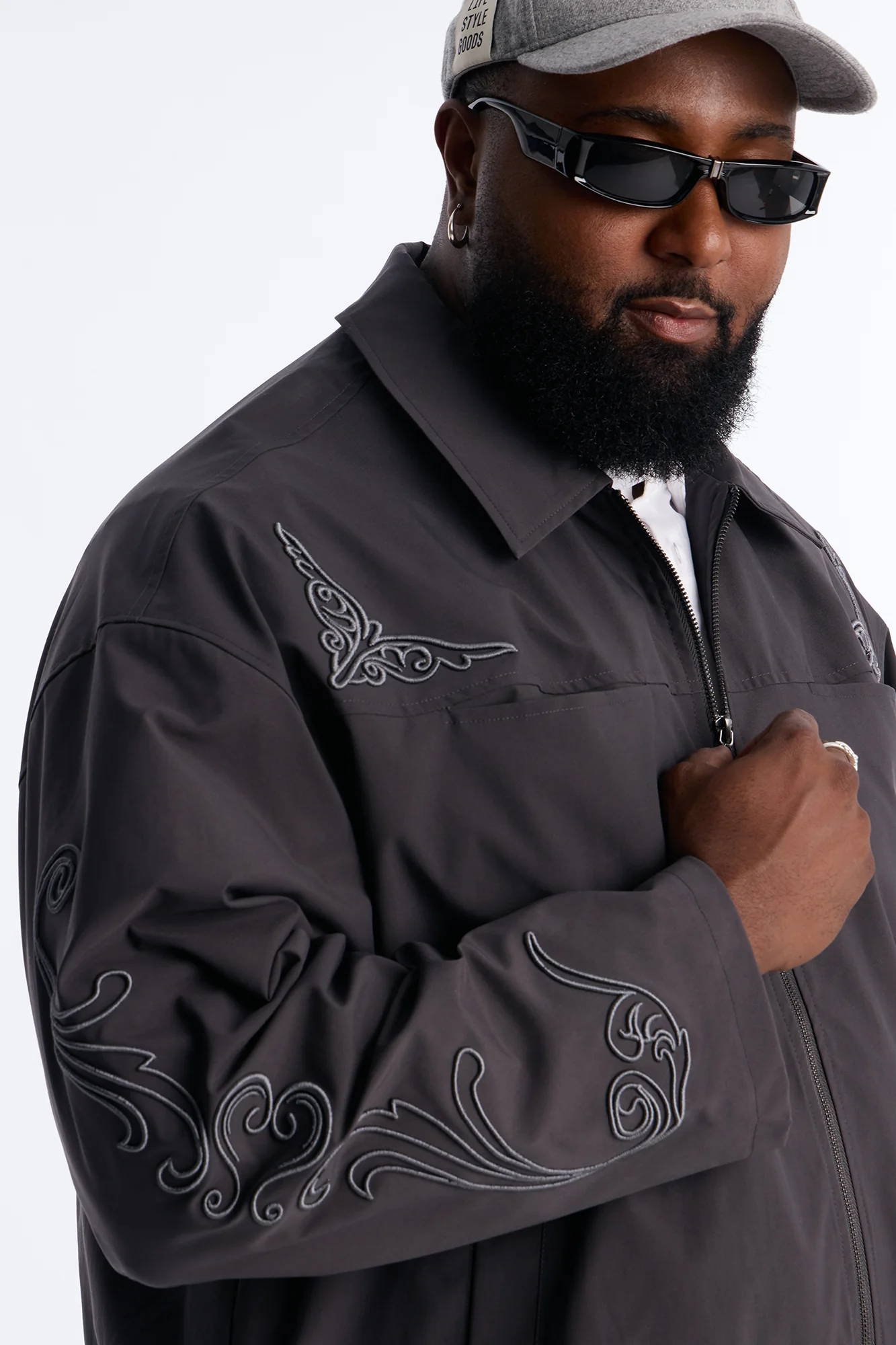 Delaro Embroidered Bomber Jacket - Charcoal - Image 8