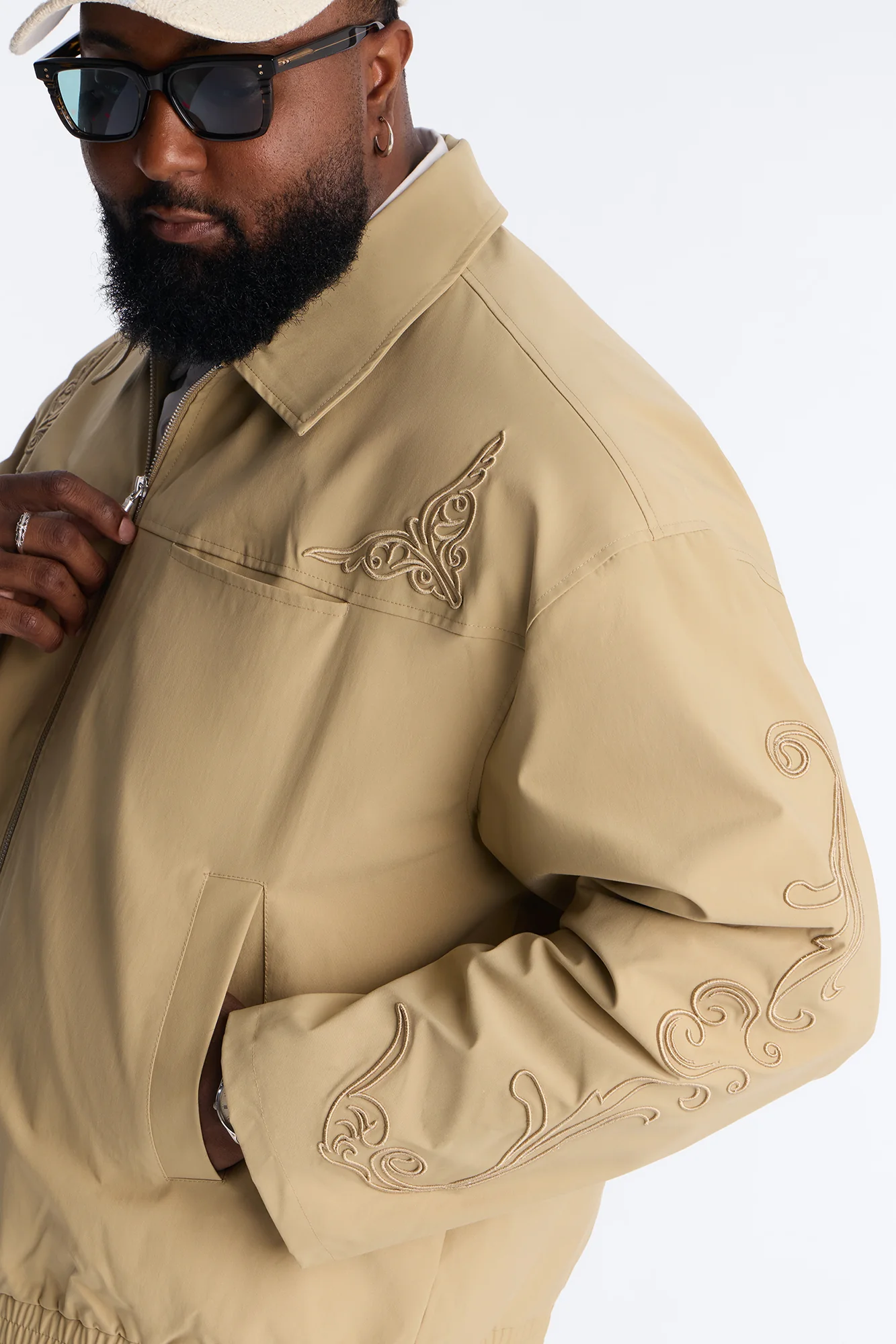 Delaro Embroidered Bomber Jacket - Khaki - Image 9