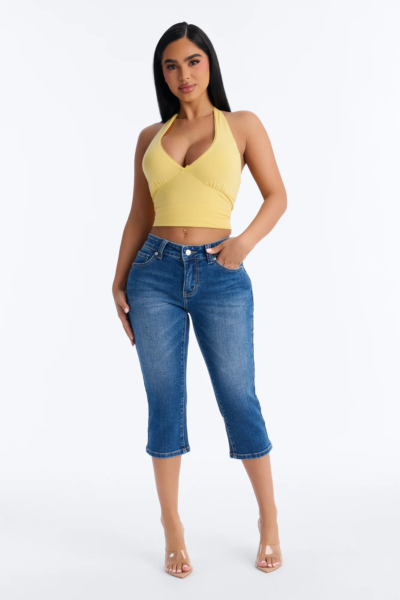 Delete My Number Low Rise Skinny Capri Jeans - Dark Wash