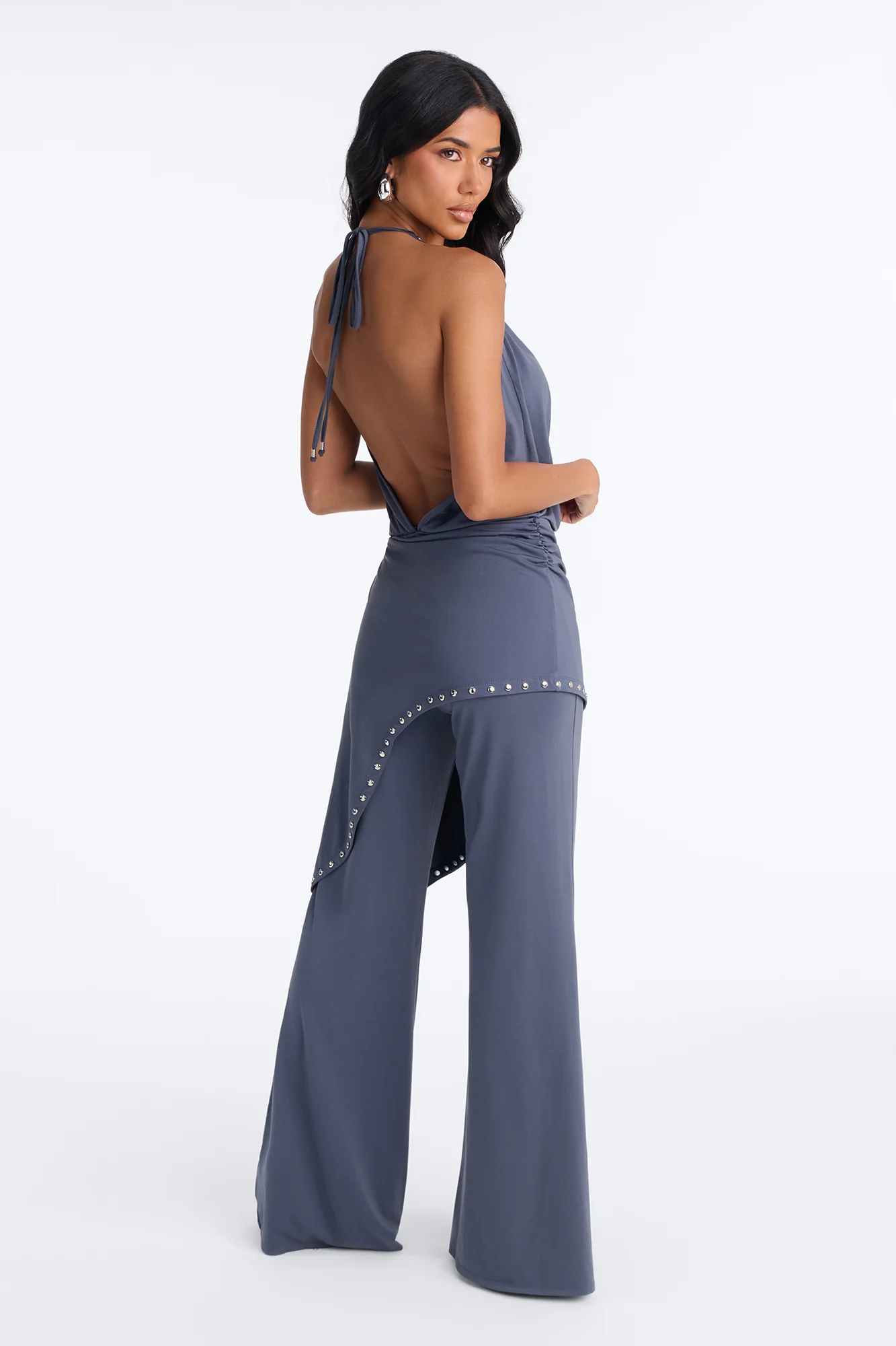 Delia Draped Wide Leg Jumpsuit - Charcoal - Image 4