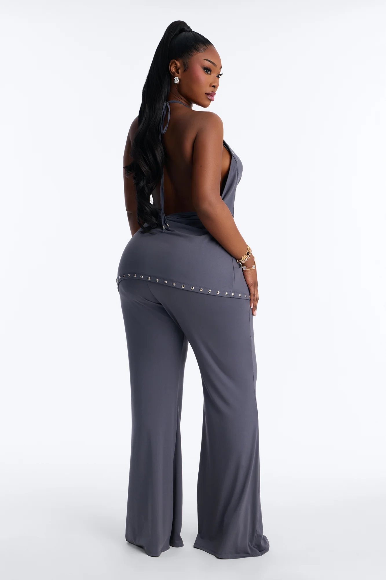Delia Draped Wide Leg Jumpsuit - Charcoal - Image 7