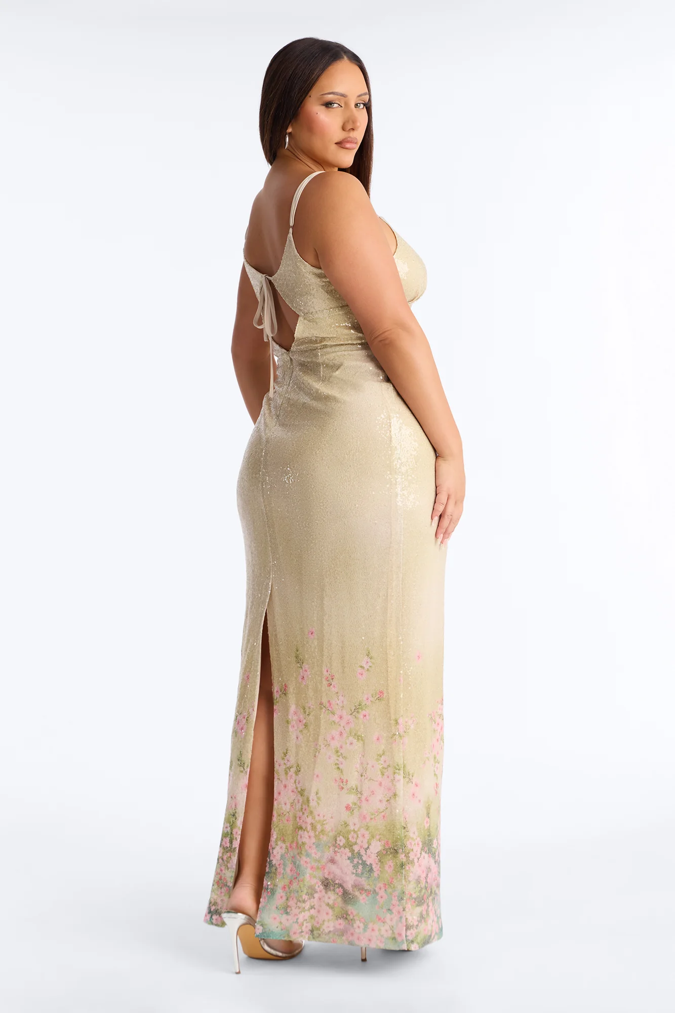 Delia Floral Sequin Gown - Nude/combo - Image 10