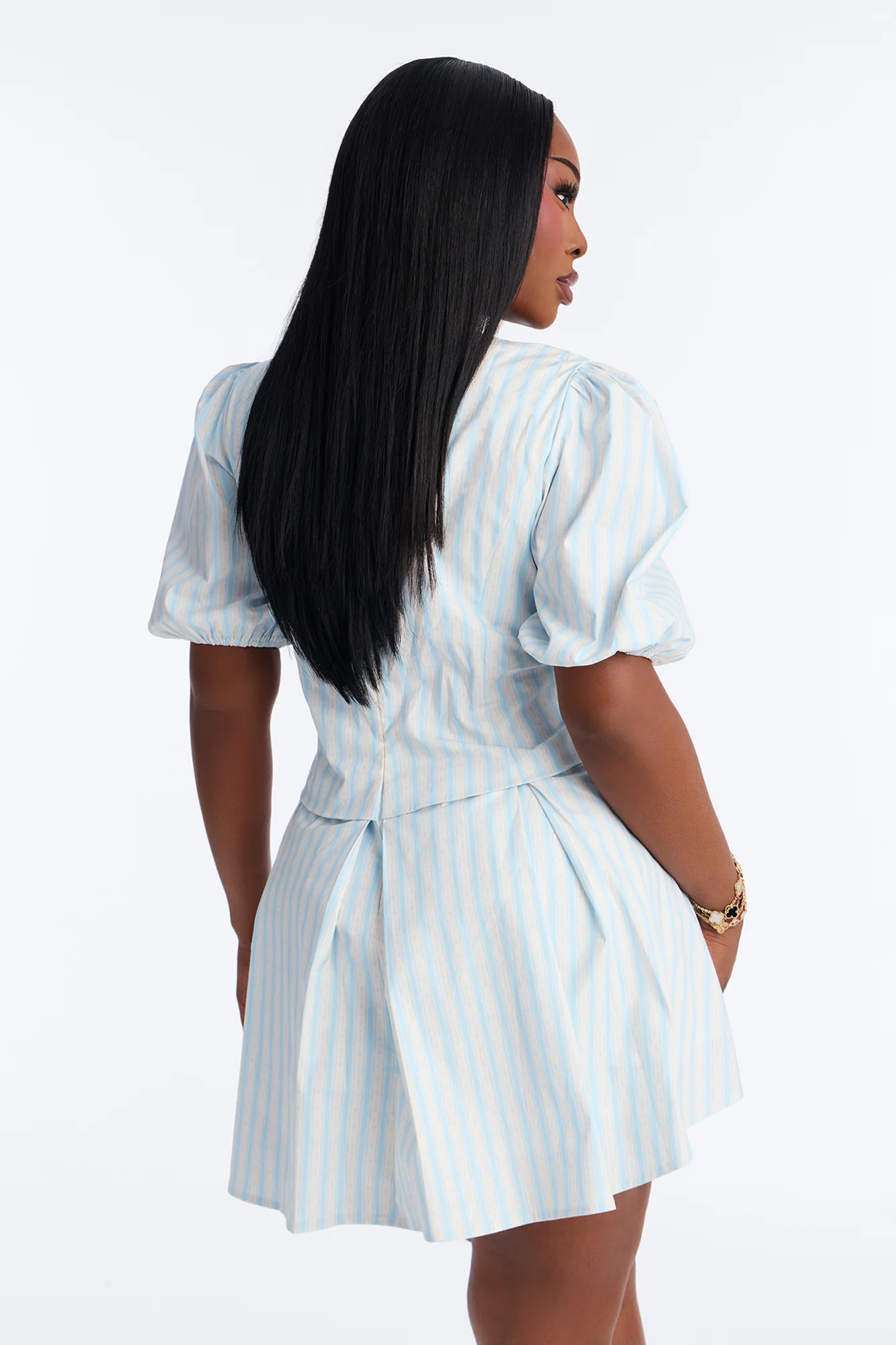 Delilah Poplin Striped Puff Sleeve Mini Dress - Blue/combo - Image 8