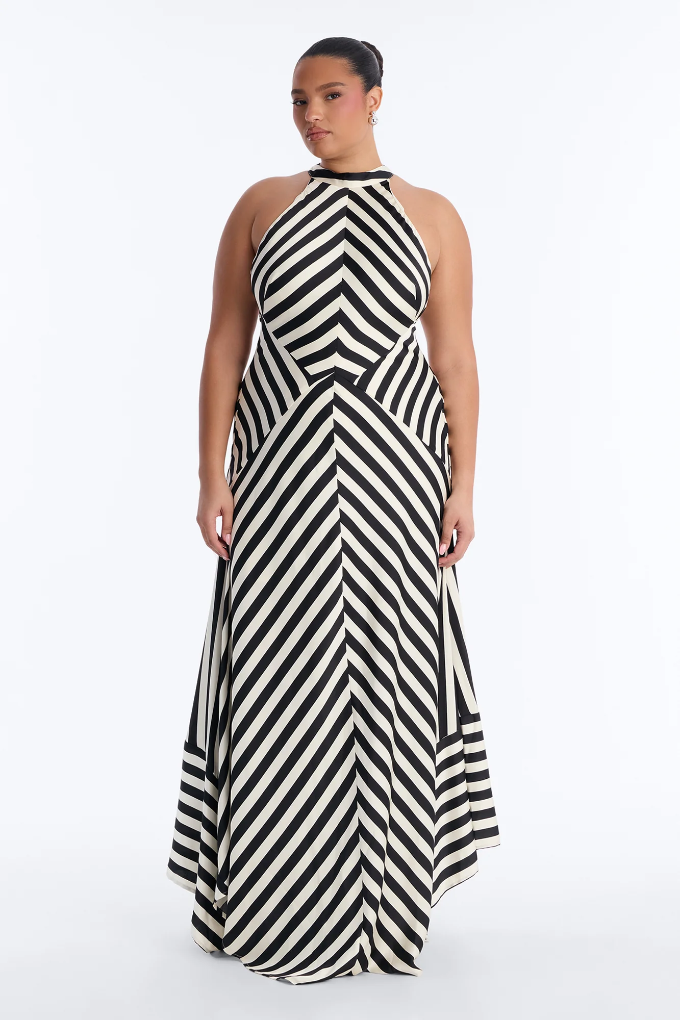 Delilah Striped Satin Maxi Dress - White/Black - Image 5