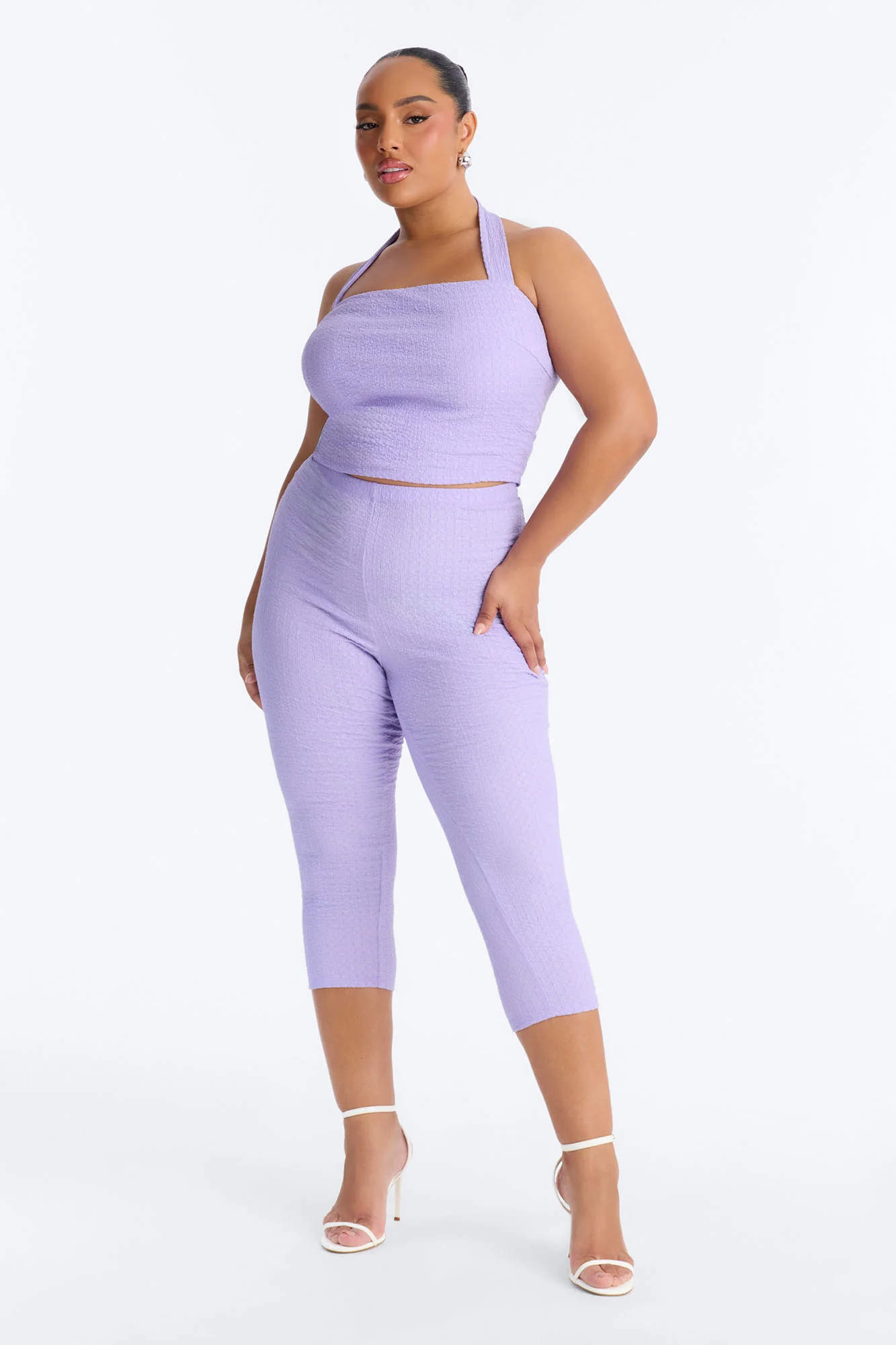 Delilah Textured Halter Capri Pant Set - Lavender - Image 4