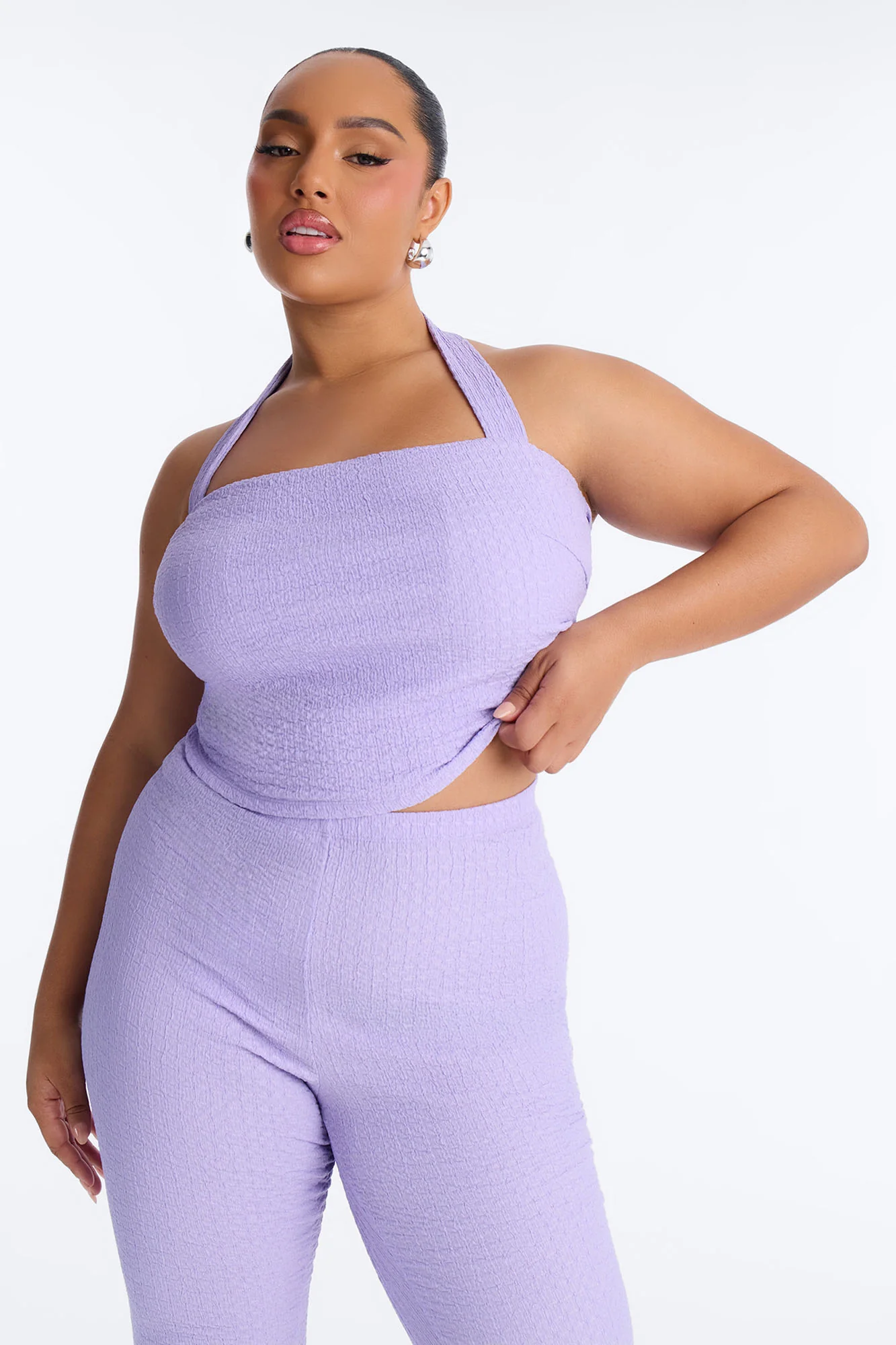 Delilah Textured Halter Capri Pant Set - Lavender - Image 5