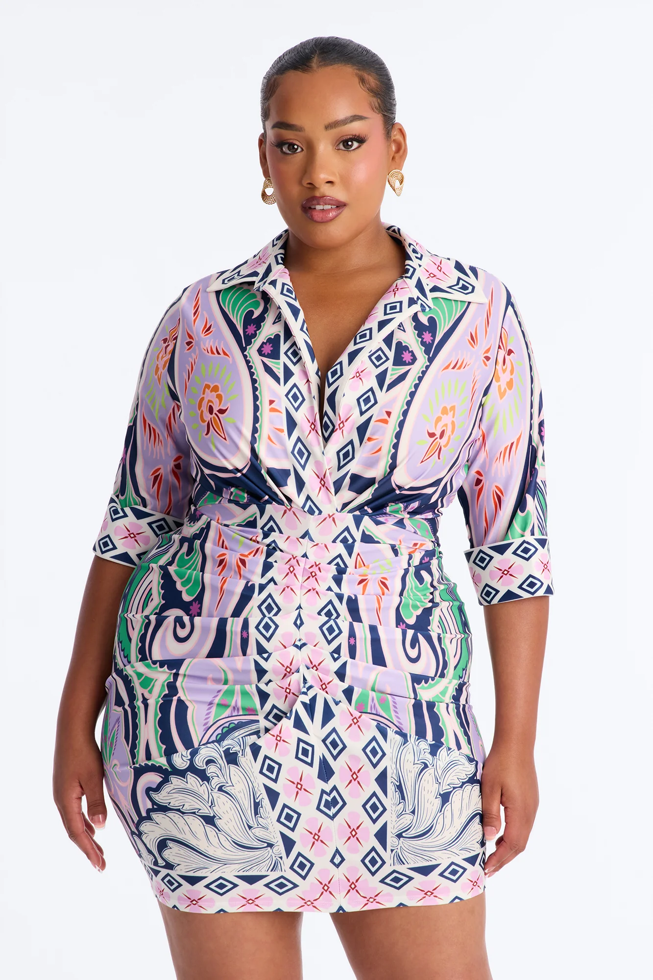Delphine Ruched Printed Mini Dress - Purple/combo - Image 6
