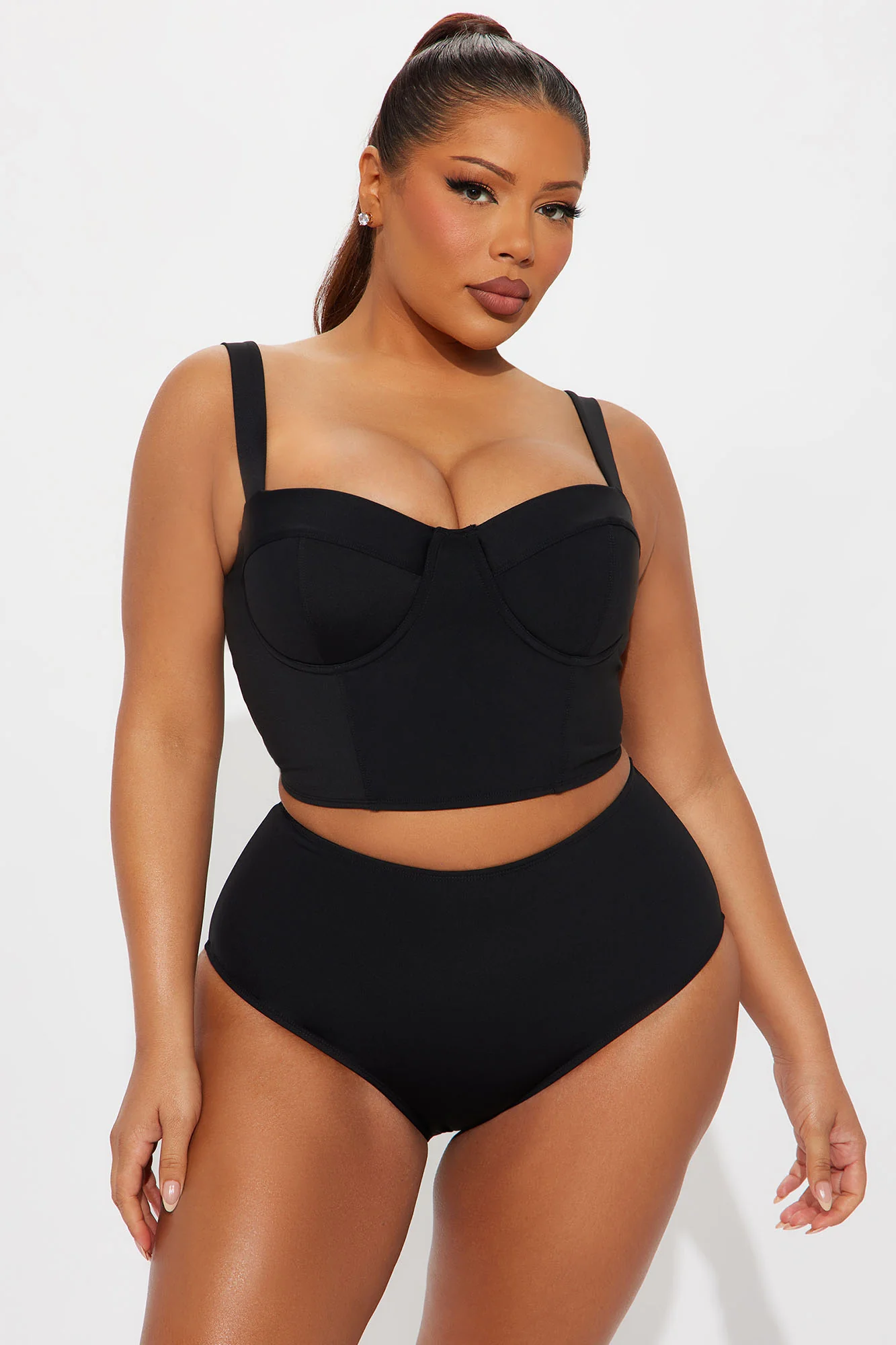 Delvina Snatched Sculpting Underwire Bra Cup Tankini Top - Black - Image 5