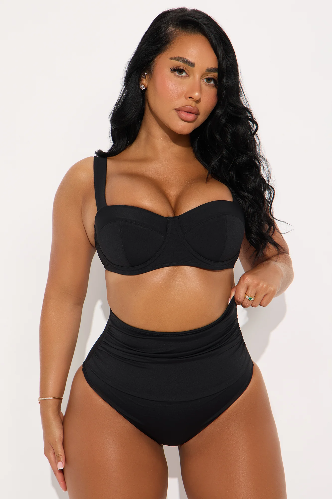 Delvina Snatched Sculpting Ruched High Rise Bikini Bottom - Black - Image 2