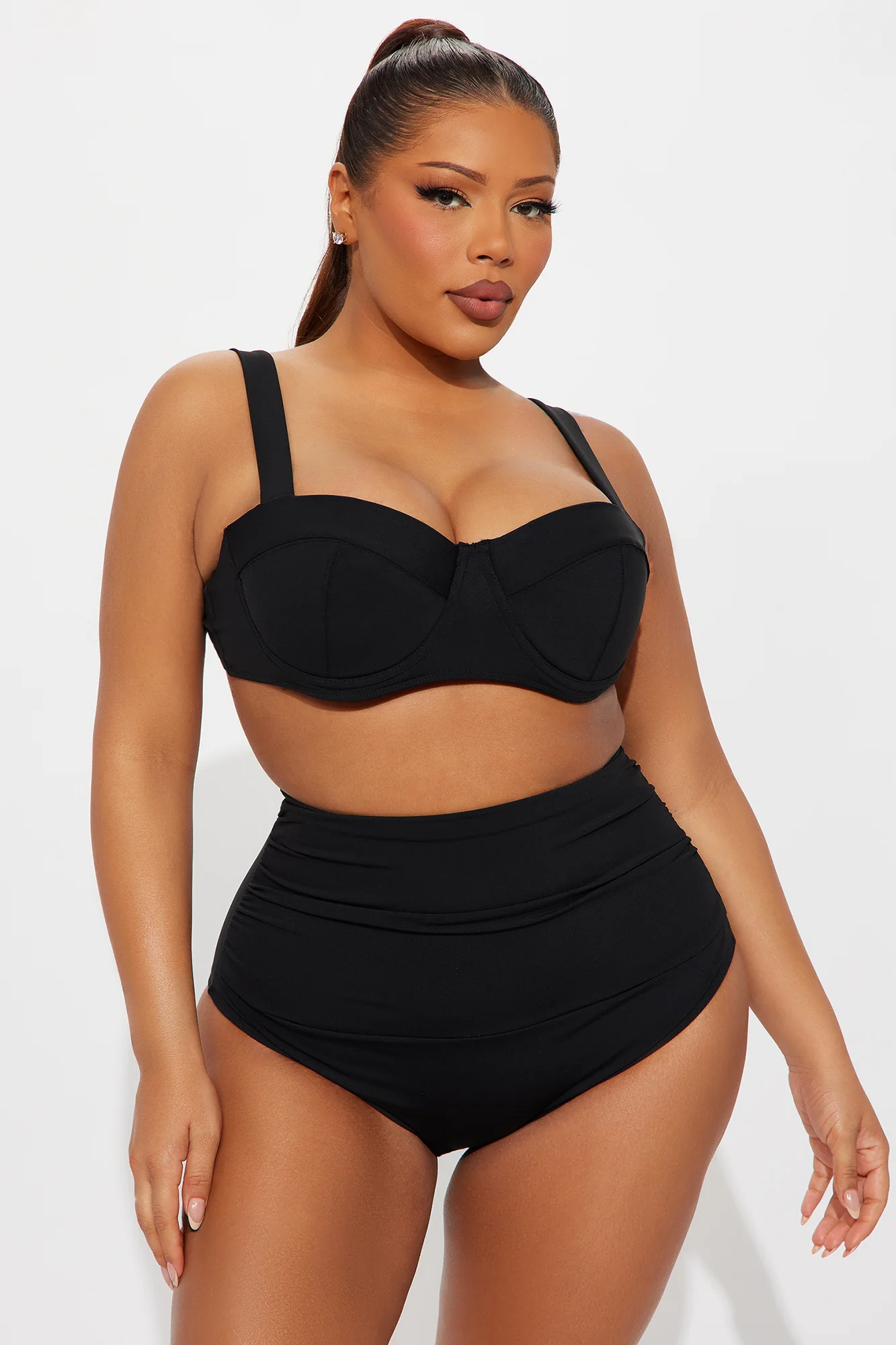 Delvina Snatched Sculpting Ruched High Rise Bikini Bottom - Black - Image 5
