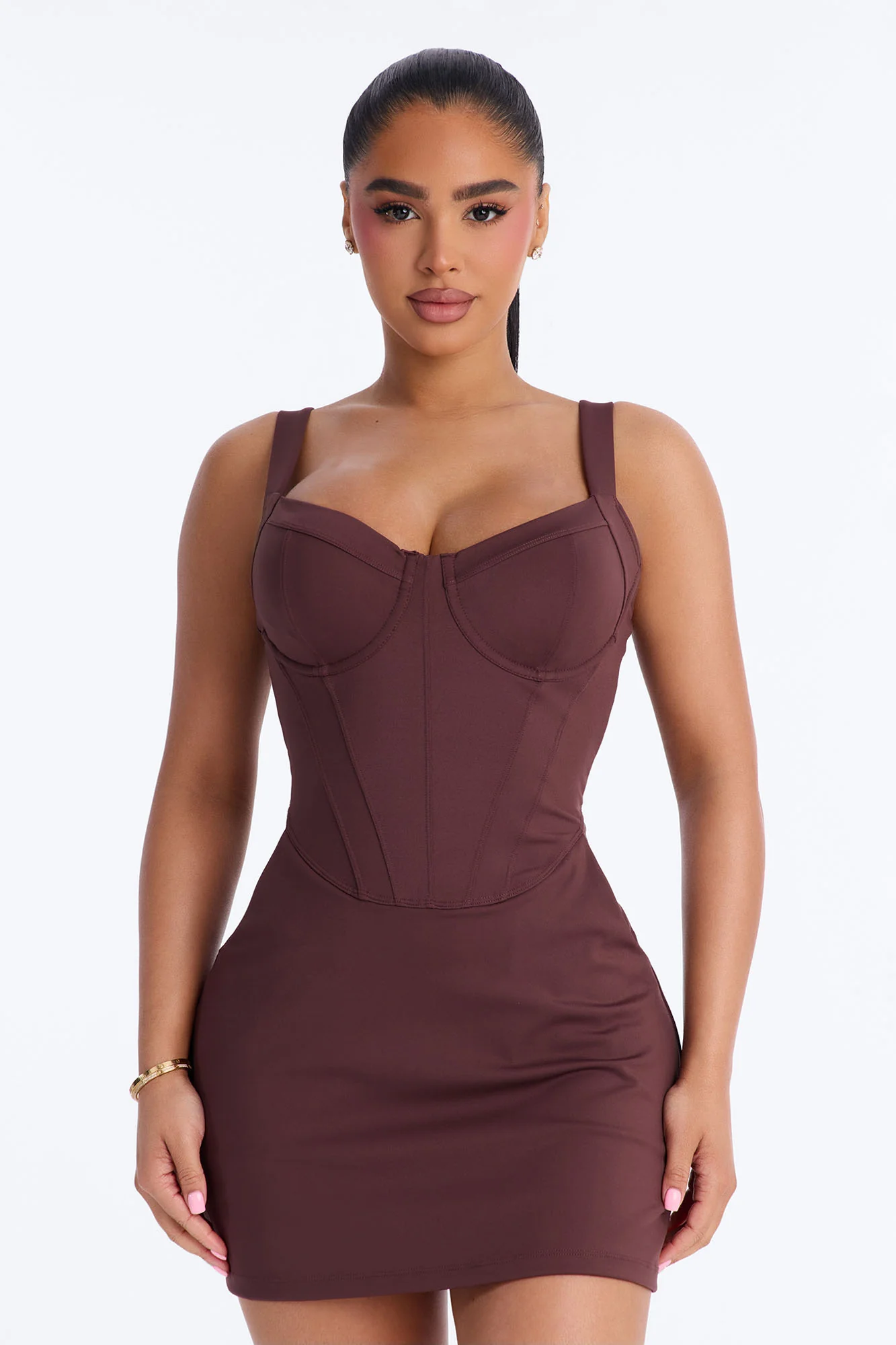 Delvina Snatched Sculpting Underwire 1 Piece Swimsuit Dress - Chocolate