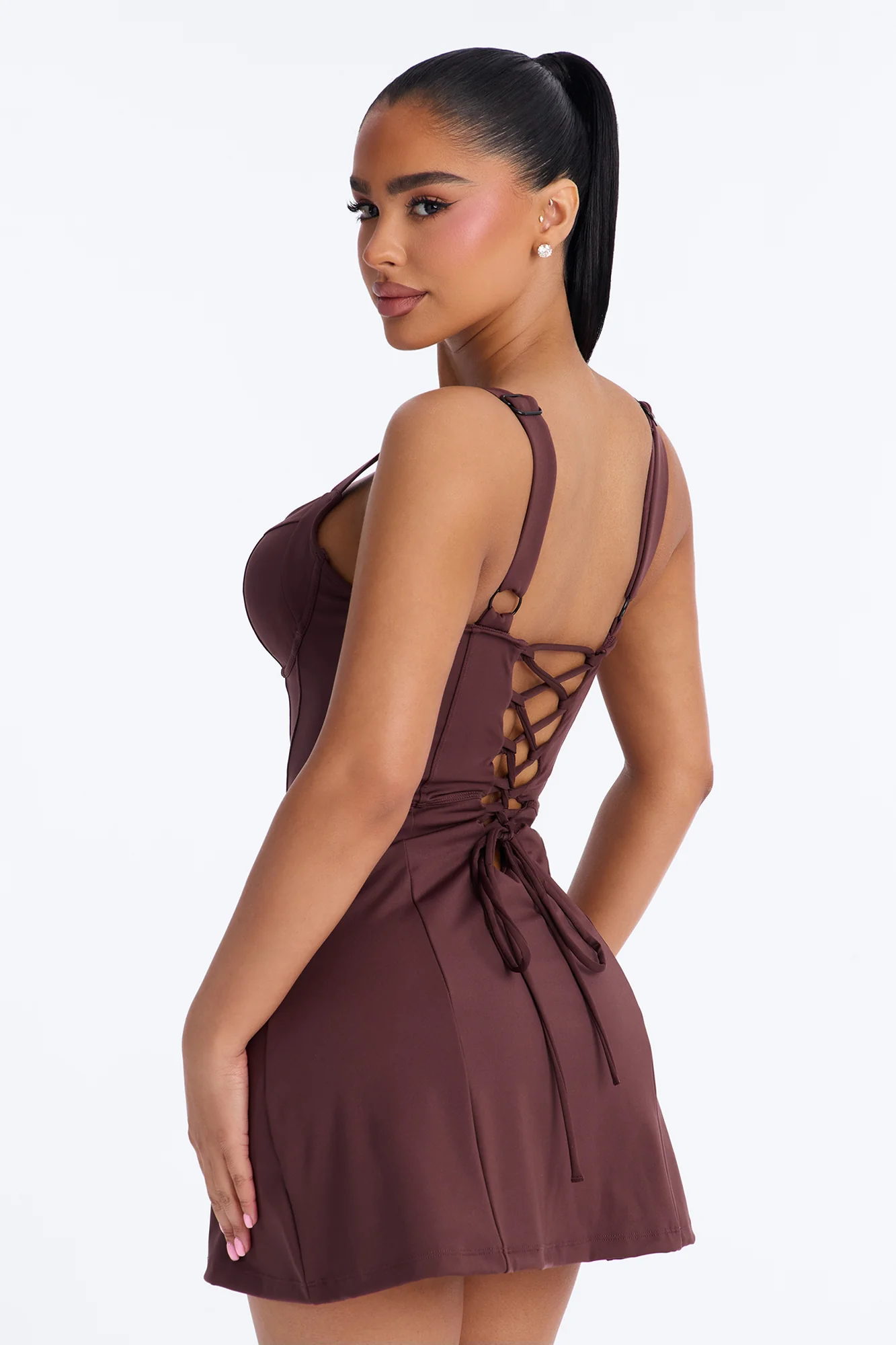 Delvina Snatched Sculpting Underwire 1 Piece Swimsuit Dress - Chocolate - Image 3