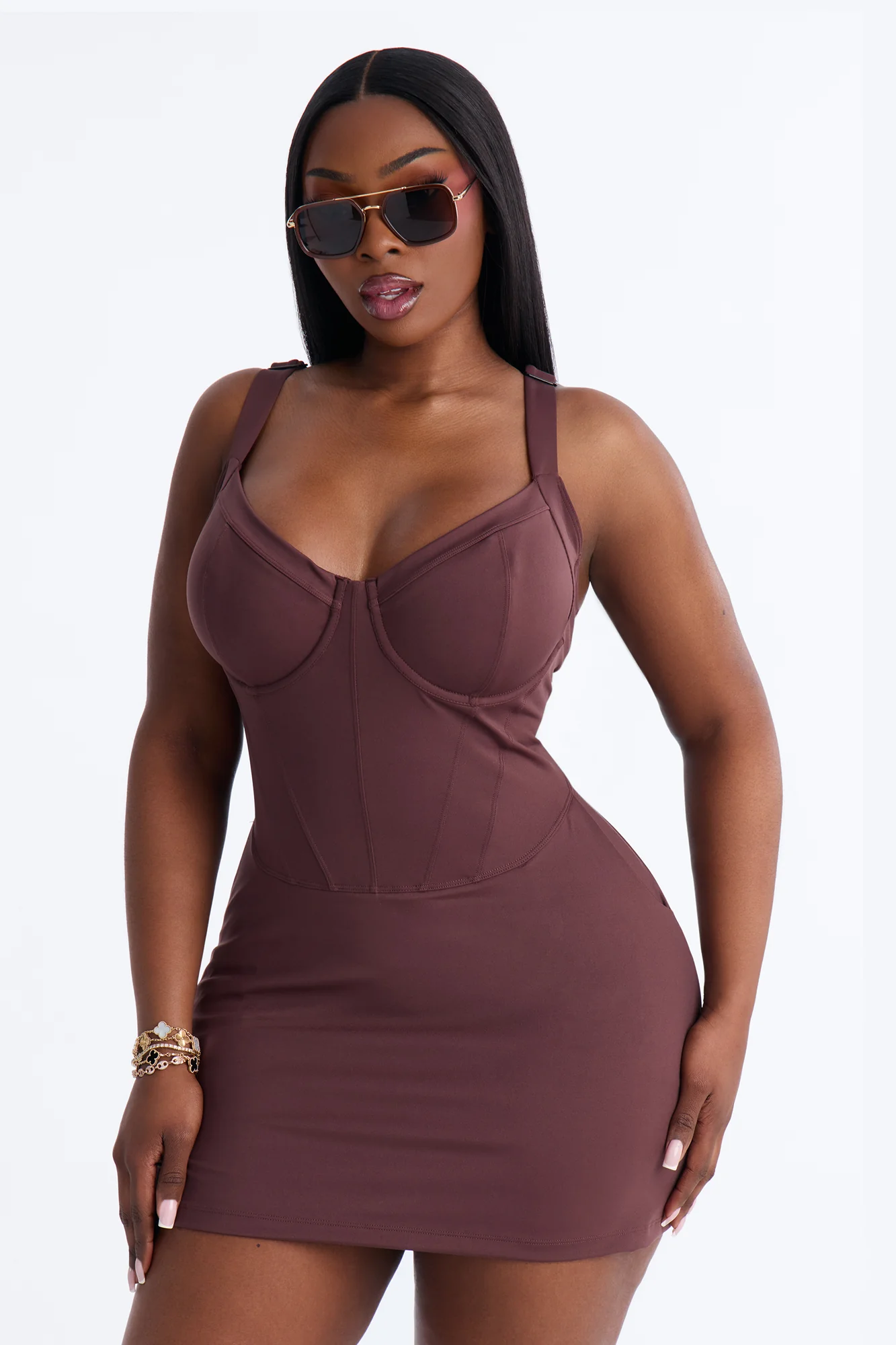 Delvina Snatched Sculpting Underwire 1 Piece Swimsuit Dress - Chocolate - Image 4