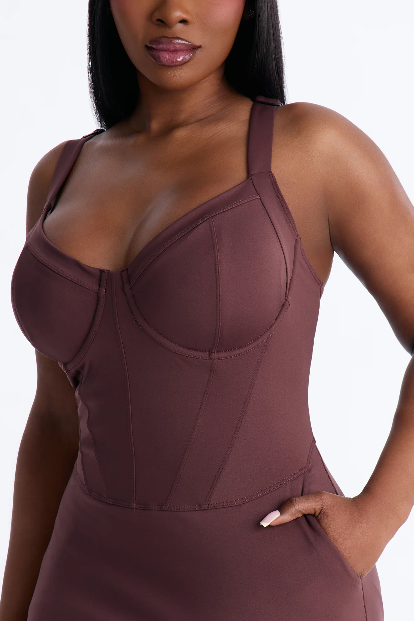 Delvina Snatched Sculpting Underwire 1 Piece Swimsuit Dress - Chocolate - Image 5
