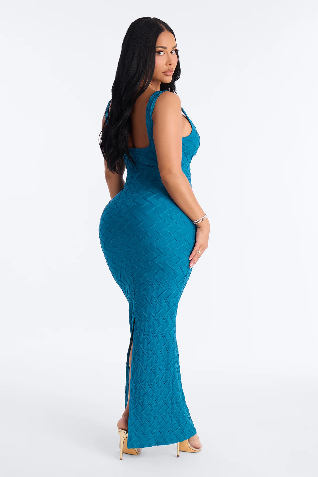 Demi Textured Maxi Dress - Teal - Image 4