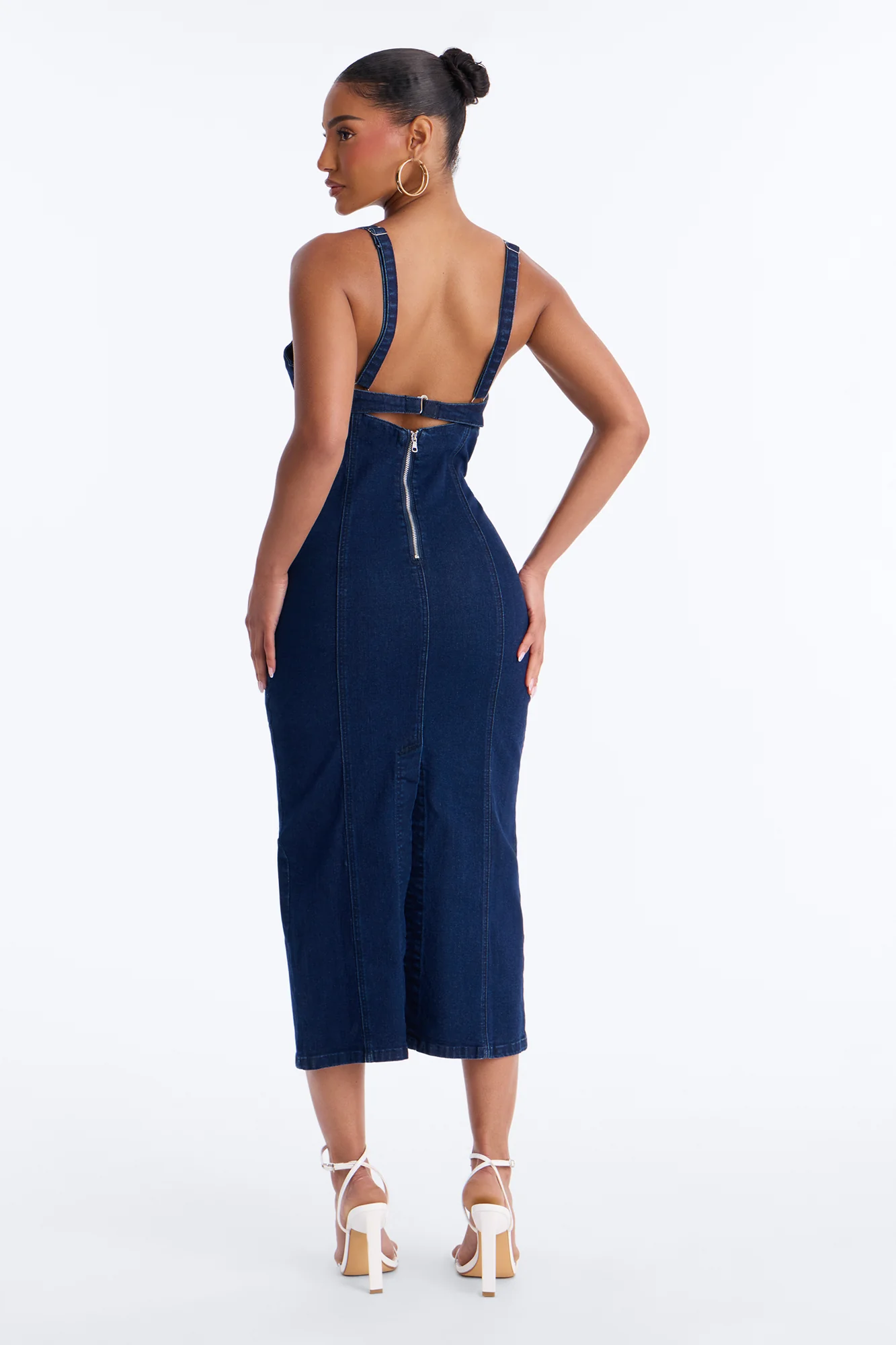 Demmi Corset Denim Midi Dress - Dark Wash - Image 3