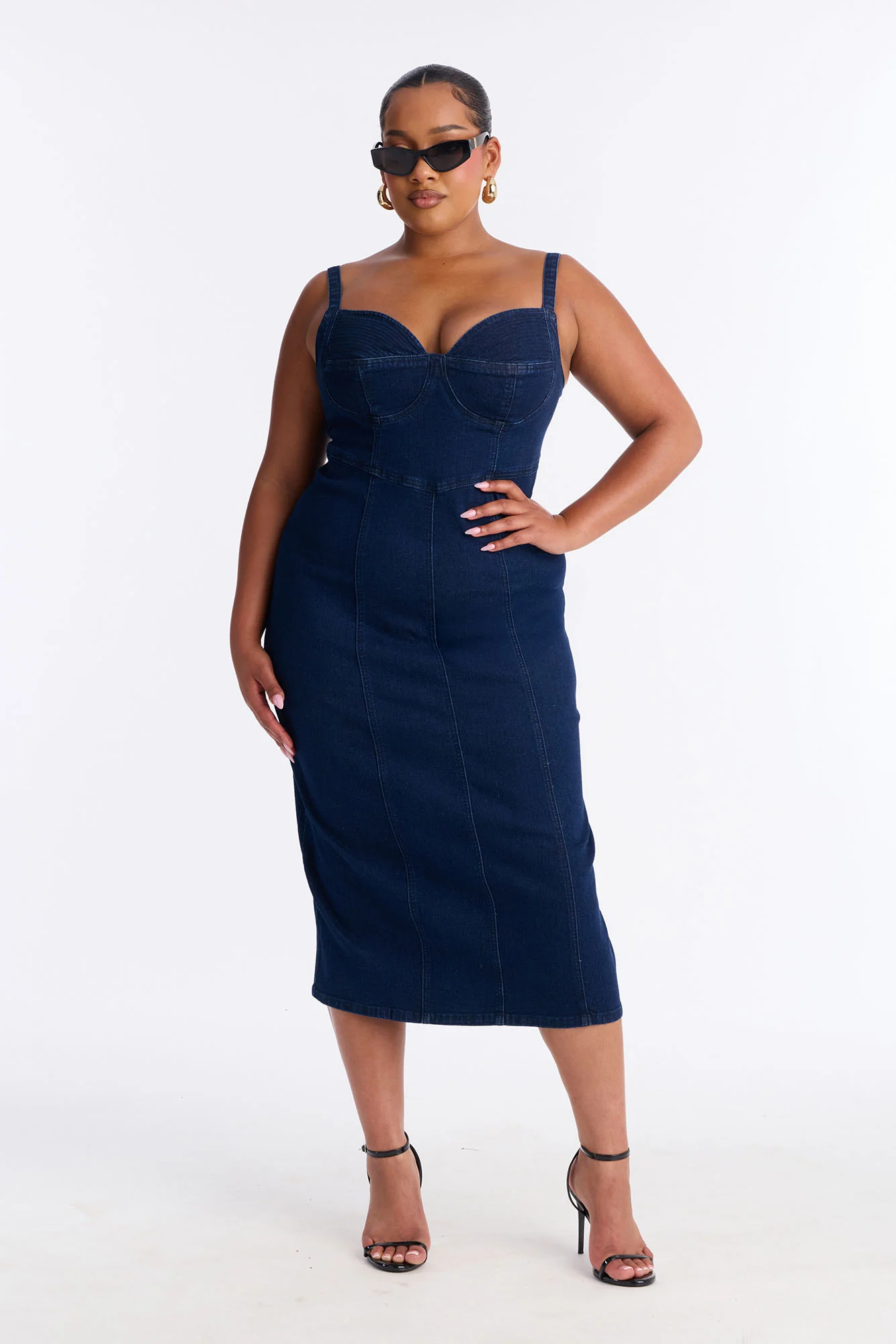 Demmi Corset Denim Midi Dress - Dark Wash - Image 4