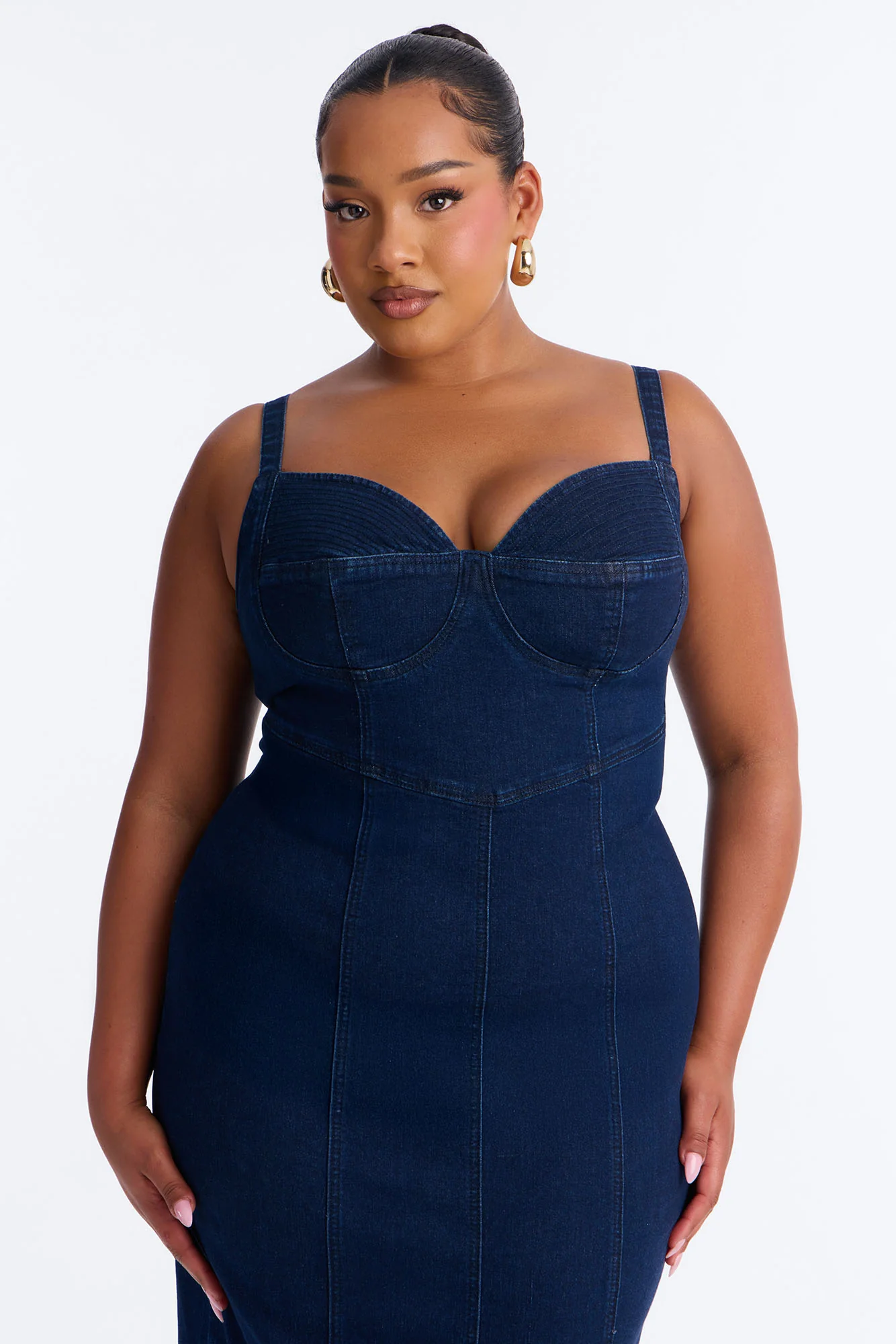 Demmi Corset Denim Midi Dress - Dark Wash - Image 5
