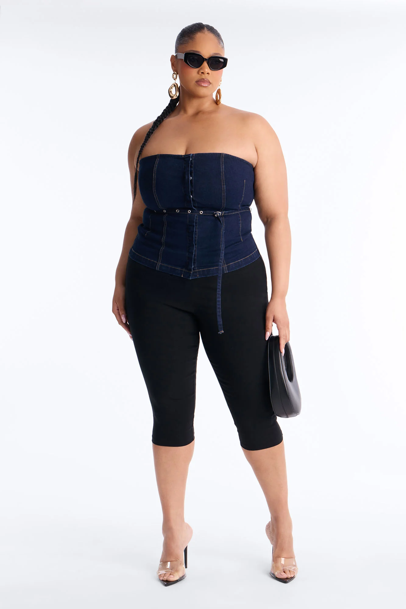 Denim Always Belted Peplum Top - Dark Wash - Image 5