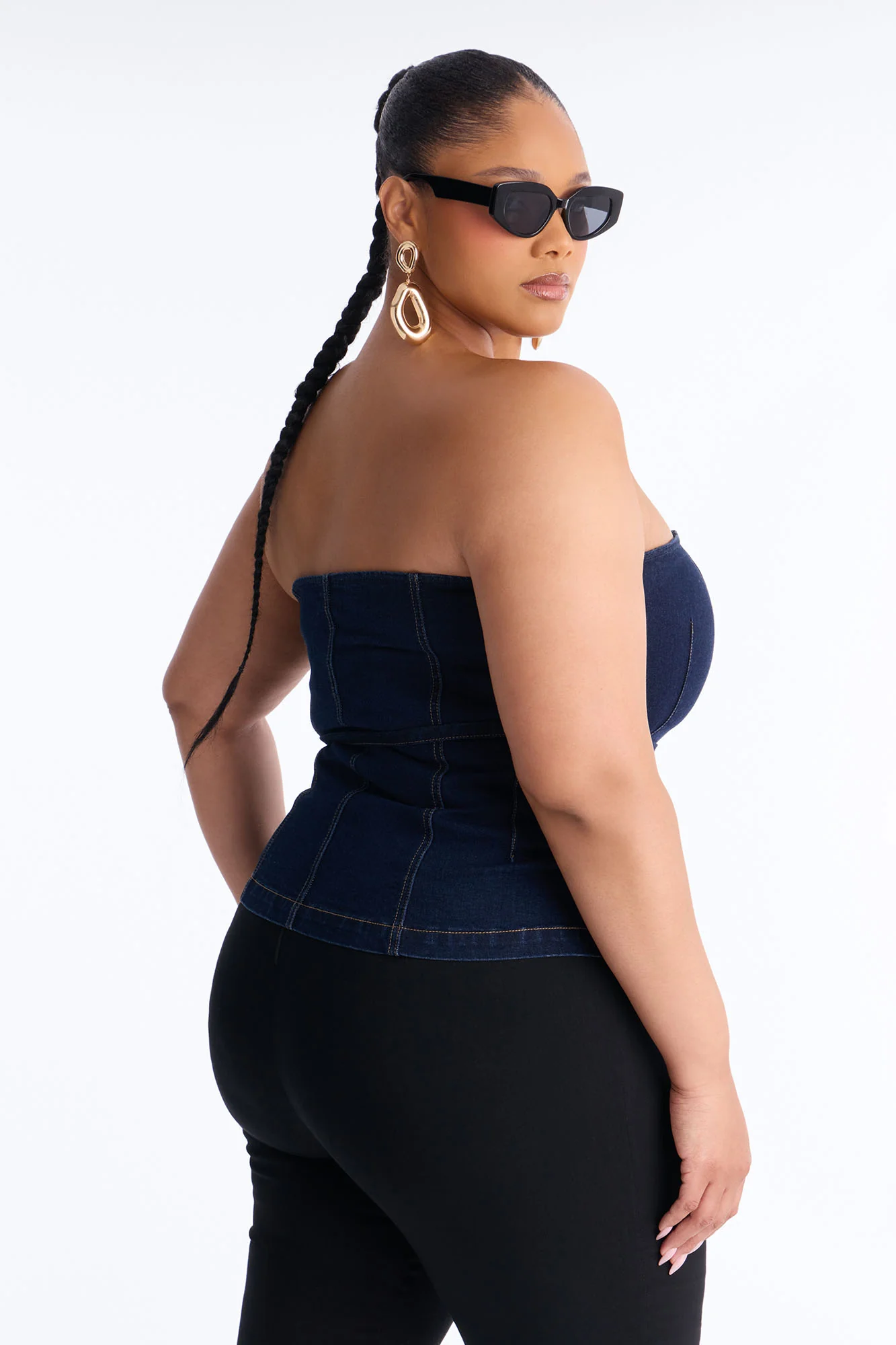 Denim Always Belted Peplum Top - Dark Wash - Image 7