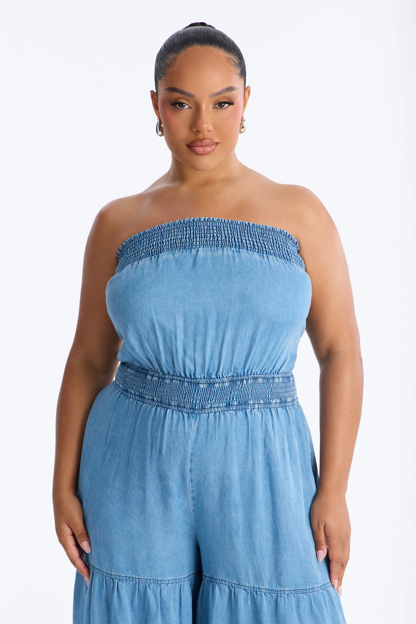 Denim Cutie Strapless Wide Leg Jumpsuit - Medium Wash - Image 6